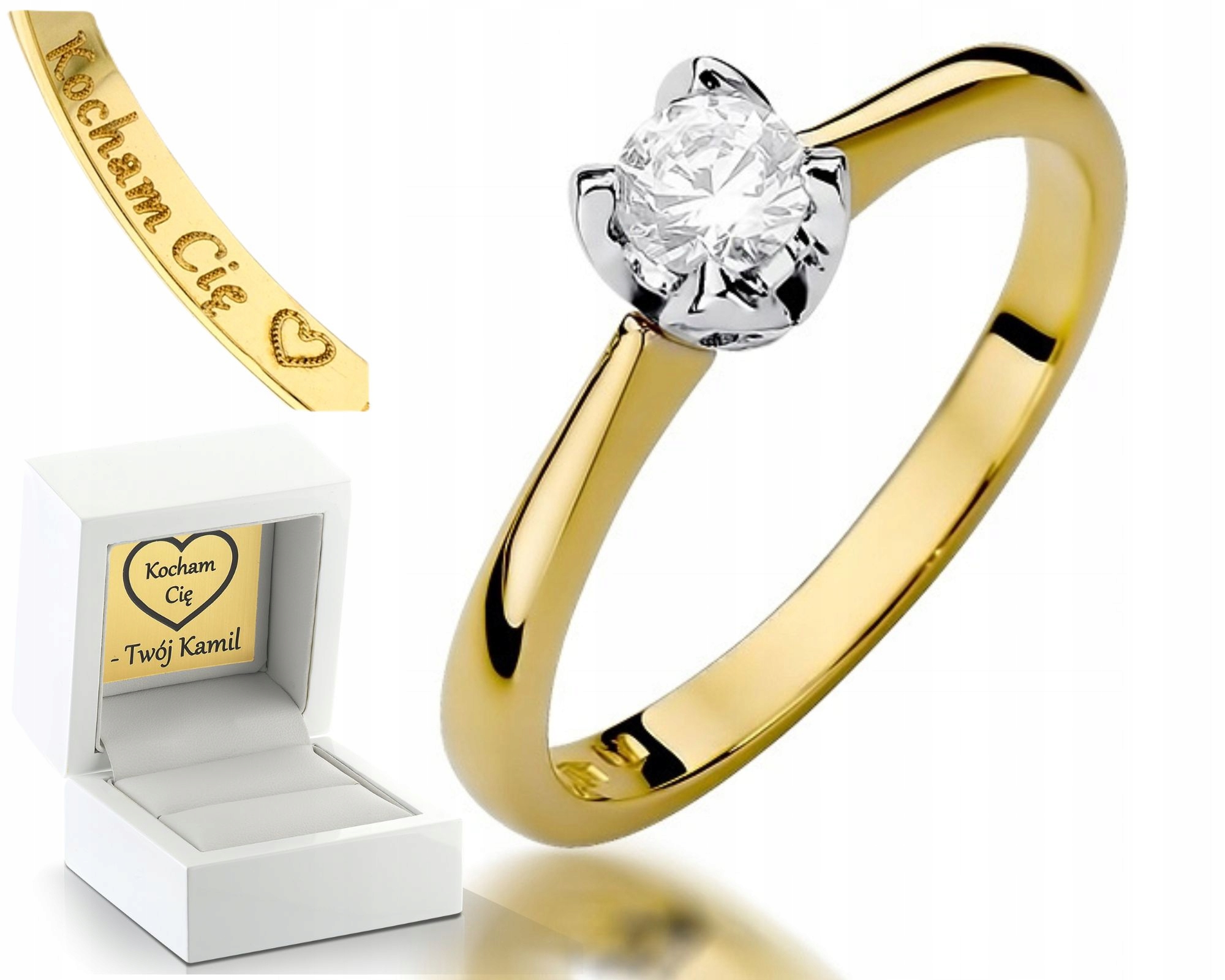 Zlatý Prstýnek Diamant Briliant 0,30 Ct Gravírování Pro Ni Jako Dárek