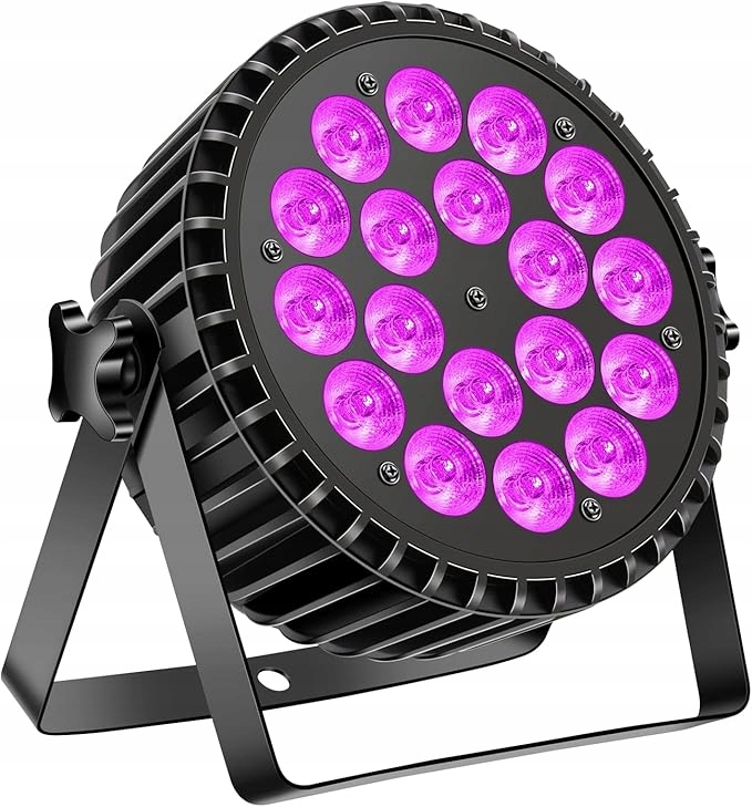 Oświetlenie Sceniczne LED RGB+UV 18×4W, DMX512, światło UV, DJ/klub/disco