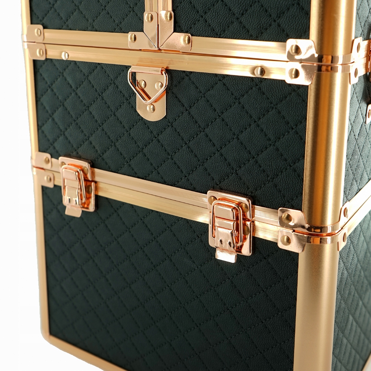 KUFEREK KOSMETYCZNY DUŻY XL ROSE GOLD PIKOWANY CZARNY ZŁOTY Wysokość produktu 41 cm