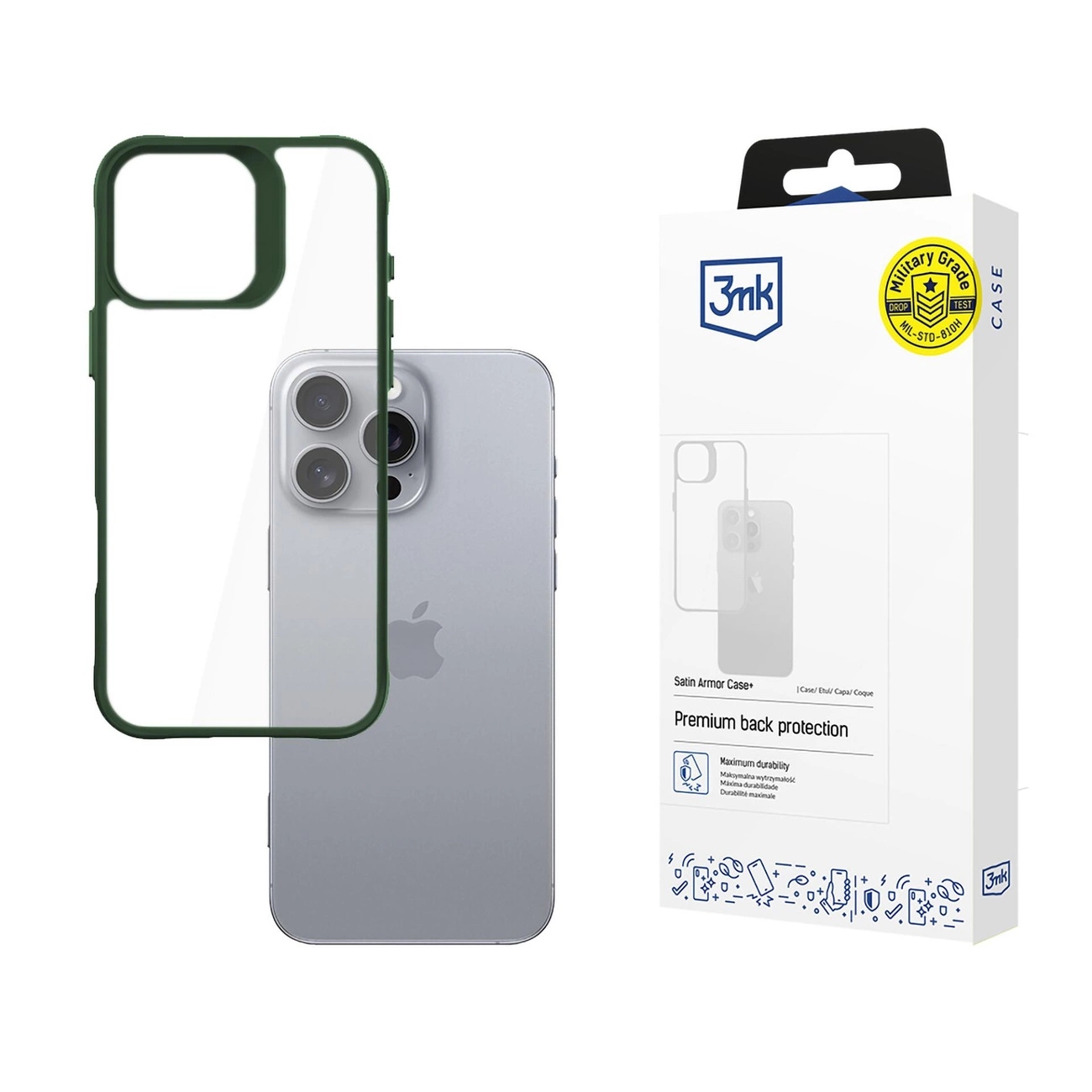 Etui 3mk Satin Armor Case+ Green na Apple iPhone 16 Pro Max przezroczyste