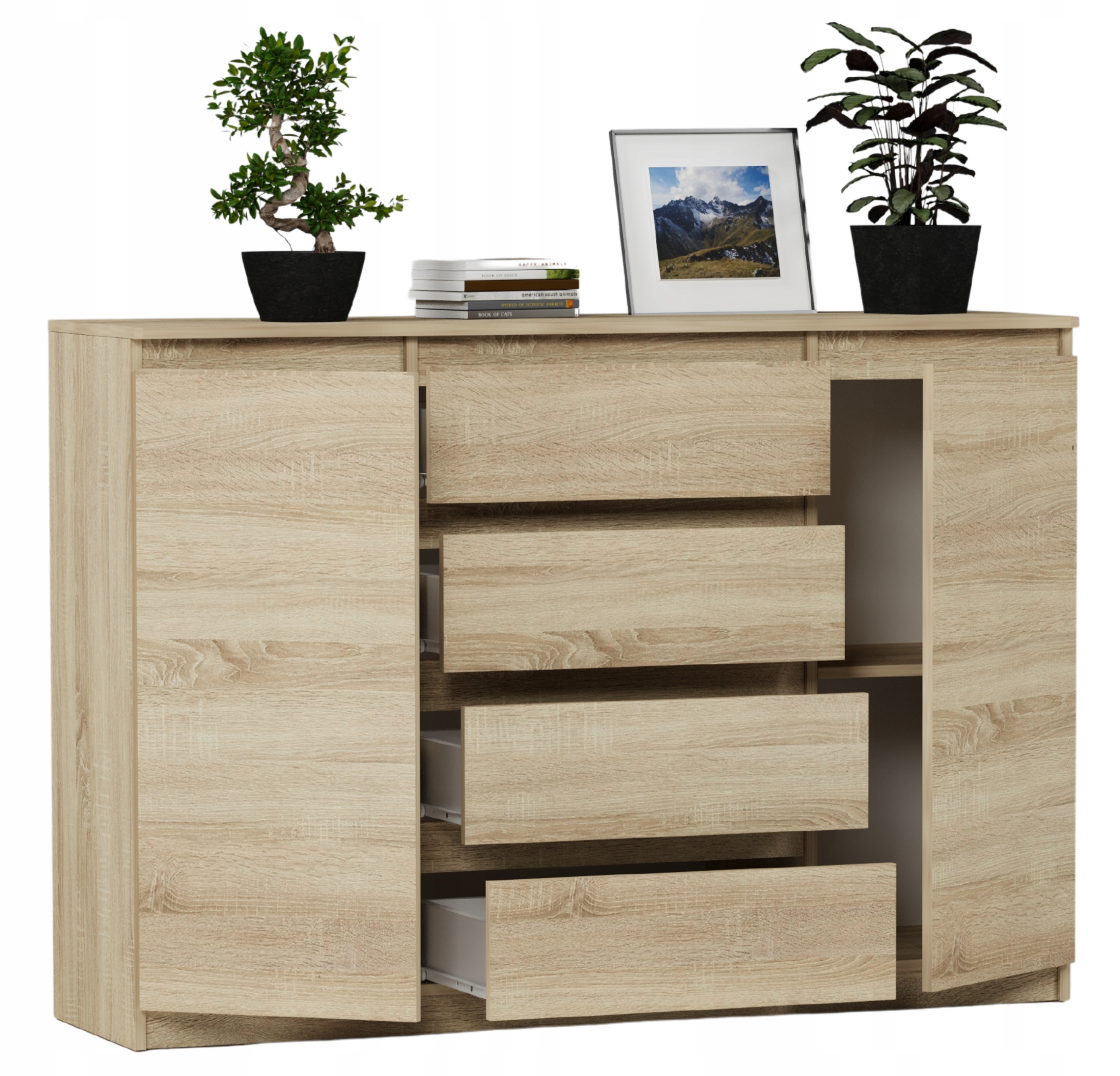 Modna KOMODA 140 SZAFKA 4 SZUFLADY 2 PÓŁKI Sonoma