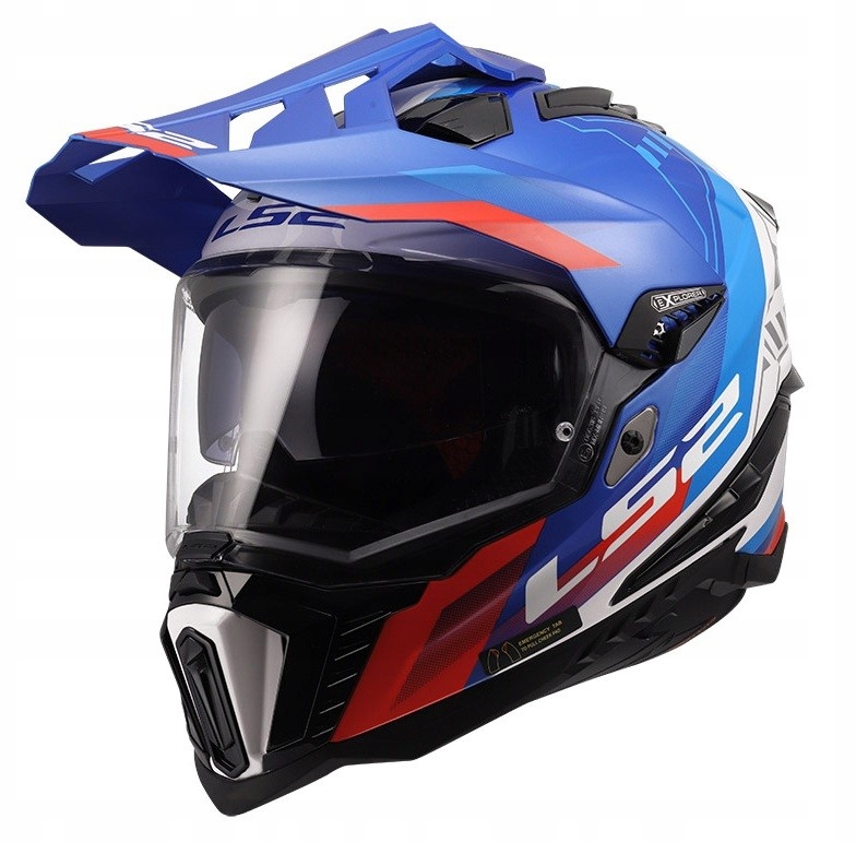 LS2 MX701 Explorer Hexa White Blue Red cross enduro prilba s krytom XL