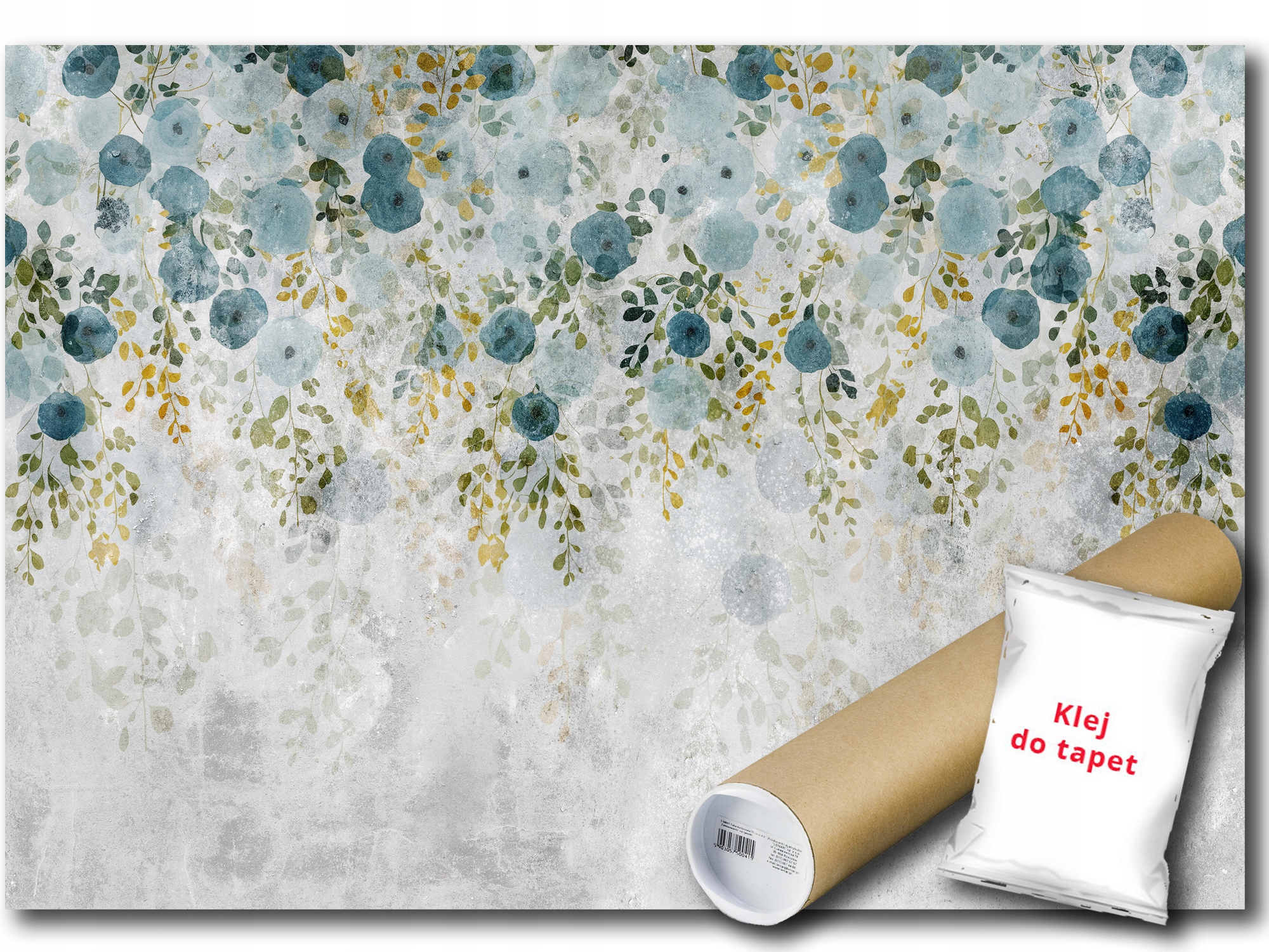 Vinylová Fototapeta Modré Květy Listy Beton Struktura 368x254