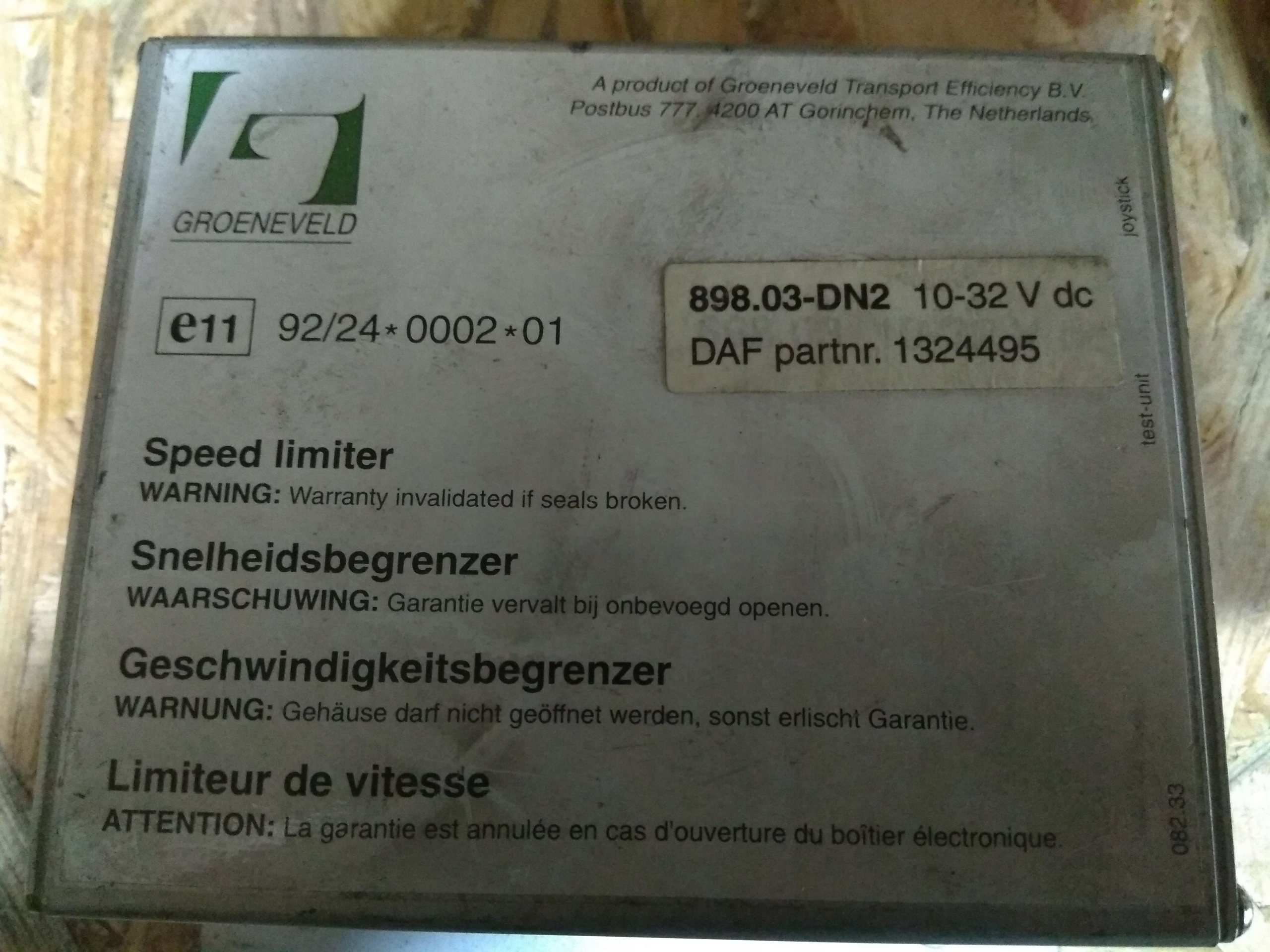 1324495 - Обмежувач швидкості Groeneveld DAF 898.03-DN2
