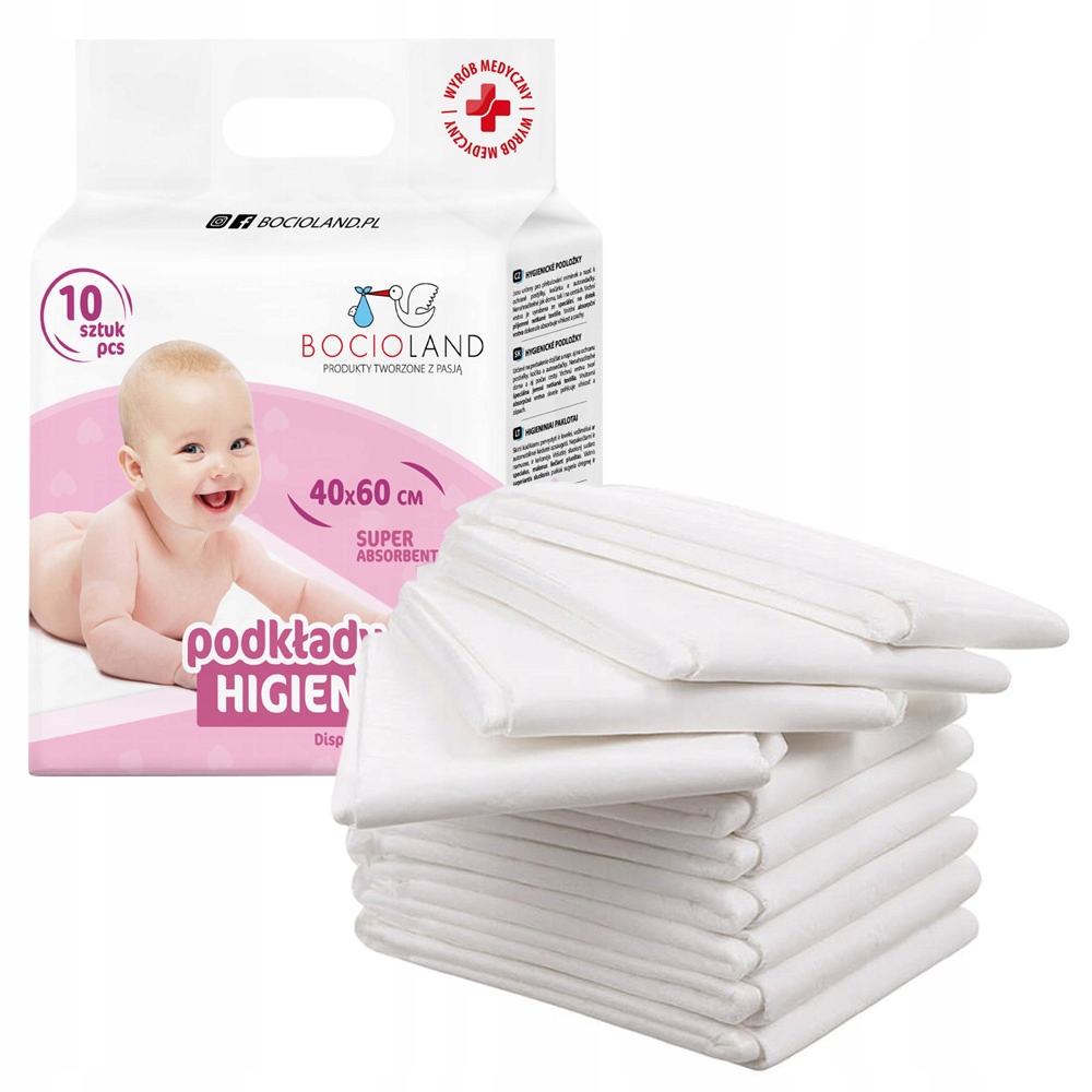 BOCIOLAND PODKŁADY DO PRZEWIJANIA ochronne delikatne 60 x 40 cm 10 szt.