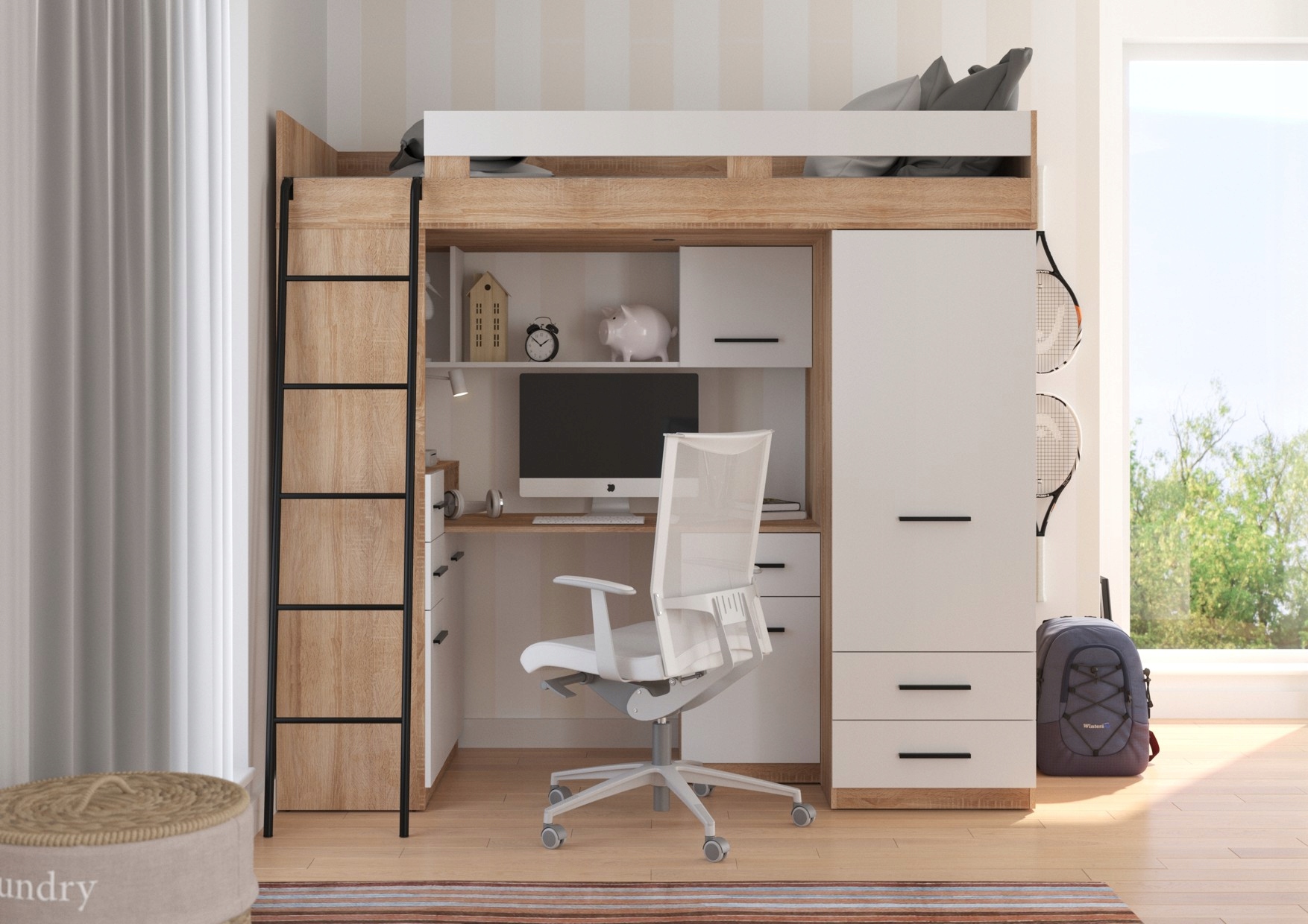 MYKS L antresola bez mat. dąb sonoma / biały Kolor dąb sonoma