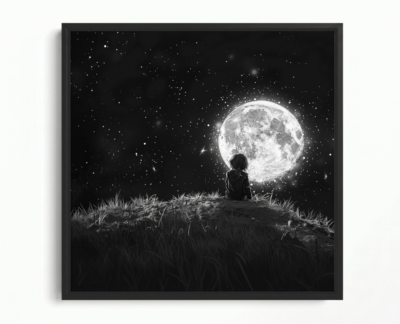 Obraz Rám American Box Žena Dievča Obloha Kosmos Mesiac B&w 60x60