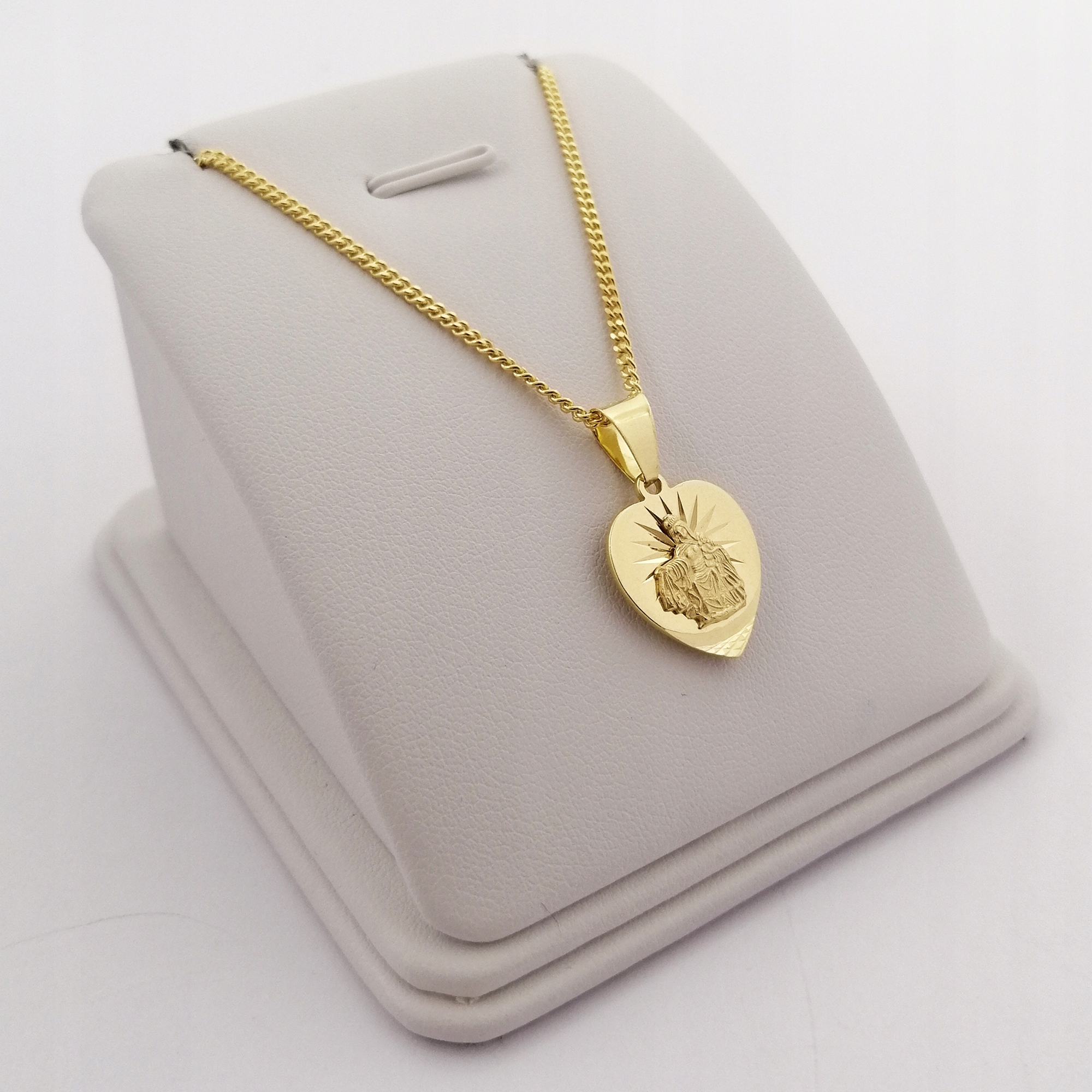 ŁAŃCUSZEK ZŁOTY MEDALIK KOMUNIA CHRZEST GRAWER 925 Długość całkowita 55 cm