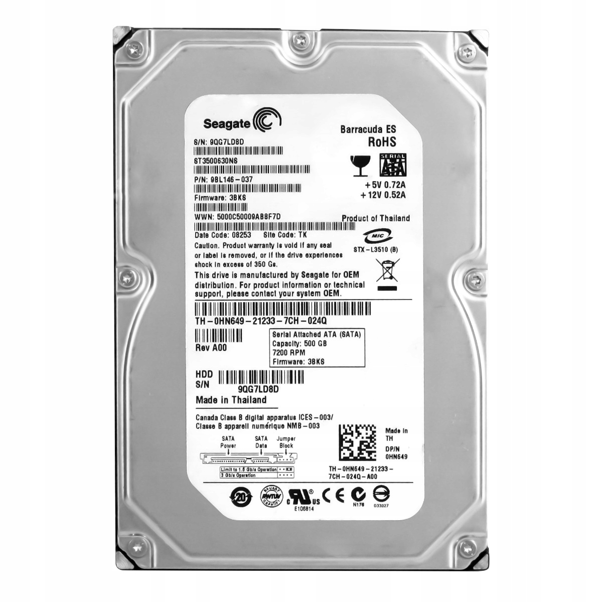 Dell 0HN649 500GB 7.2K 16MB Sata II 3.5'' ST3500630NS
