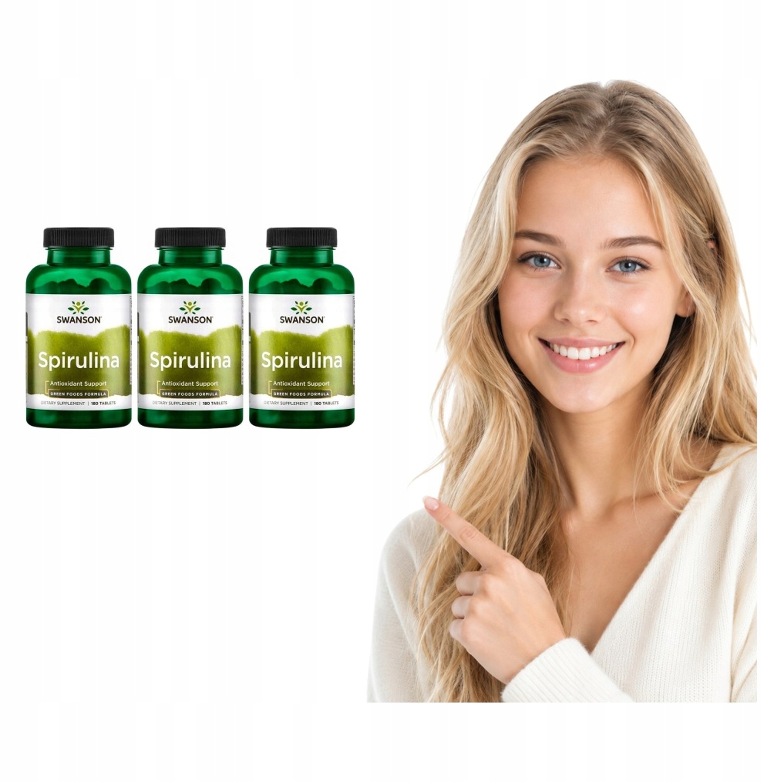 3x Spirulina W Tabletkach Swanson Mikroalgi 500 mg 180 szt Suplement Algi