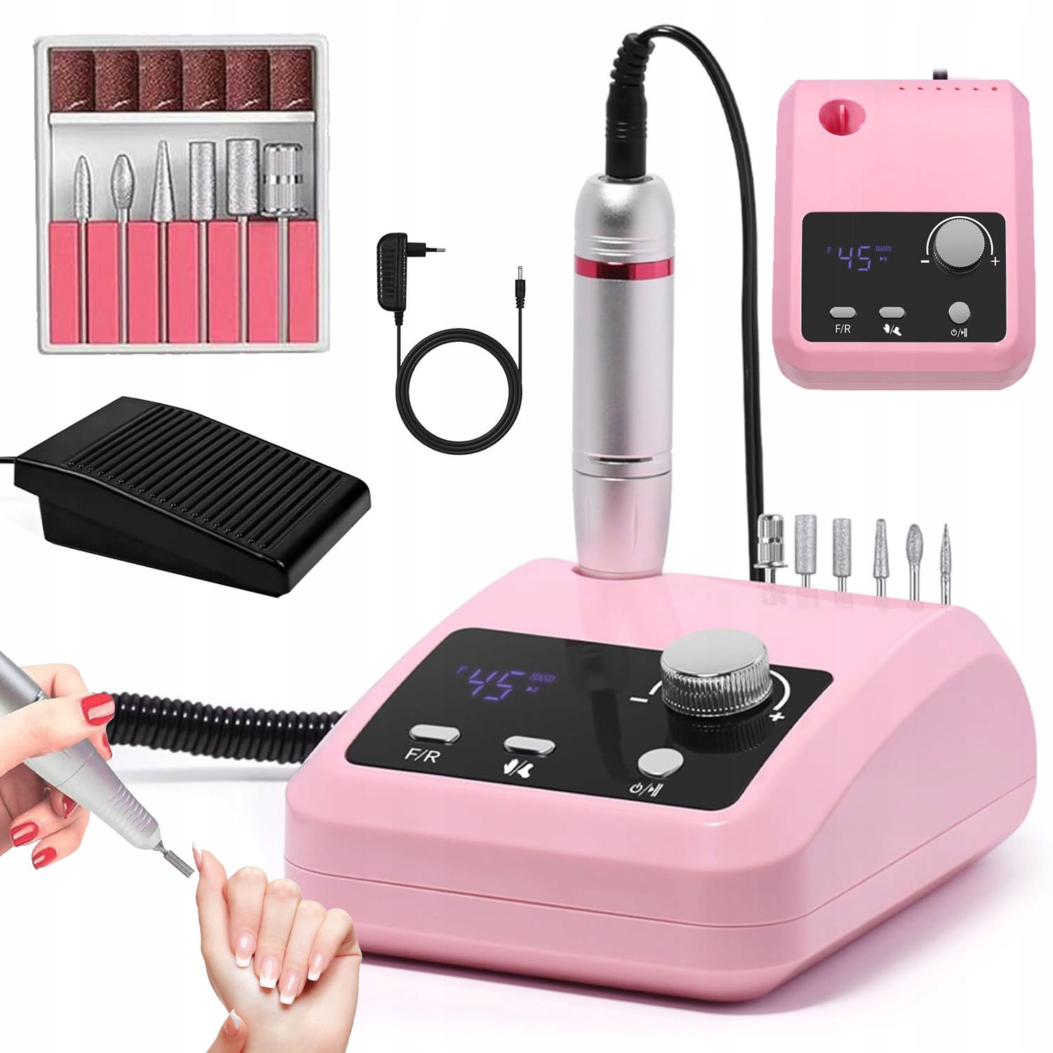 Bruska Na Nehty Manikúra Pedikúra Růžová Nožní Pedál 45000RPM