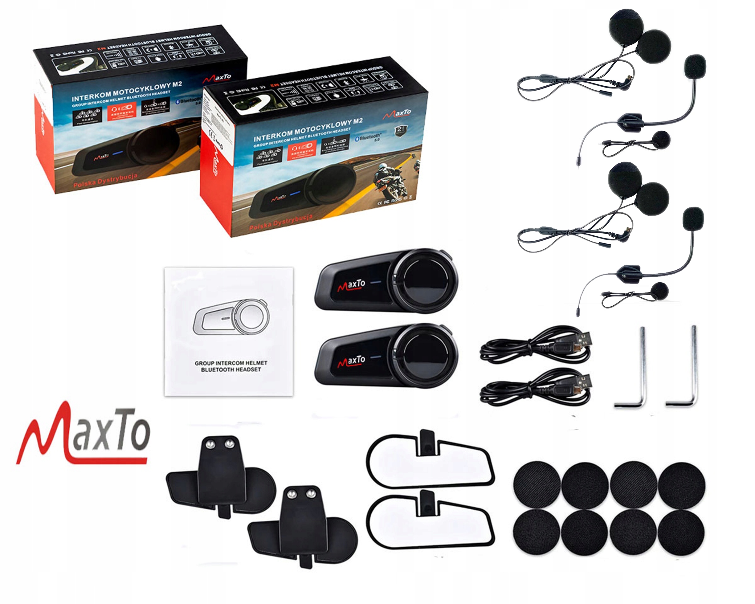 Interkom Motocyklowy MaxTo M2 Konferencja 2 KASKI Maximum Range 1000 m