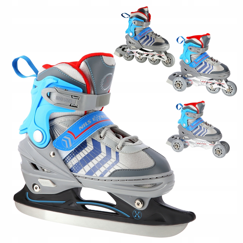 Łyżwy Rolki Regulowane Dziecięce Hokejowe 4w1 Łyżworolki Wrotki 39-43 Nils