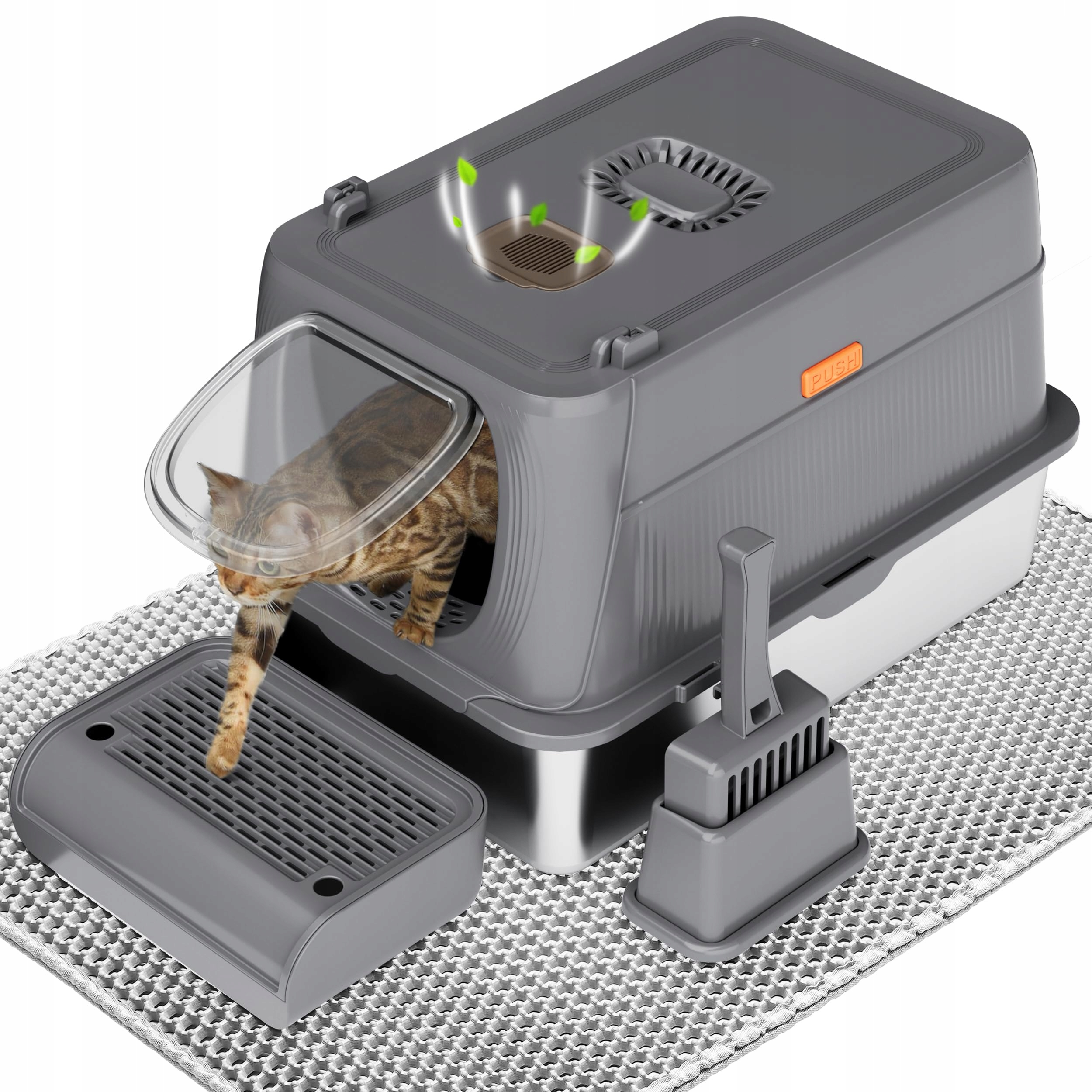 Levně Citylife Toaleta pro kočky z z nerezové oceli s víkem XL