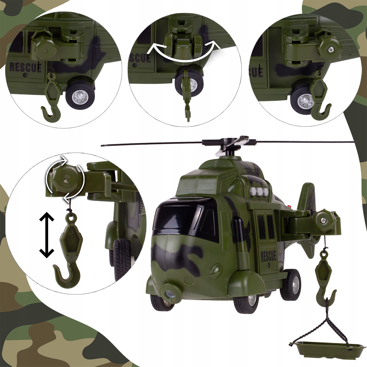 HELIKOPTER WOJSKOWY RATUNKOWY ŚWIATŁO DŹWIĘK DUŻY NA BATERIĘ ZABAWKA Skala 1:16