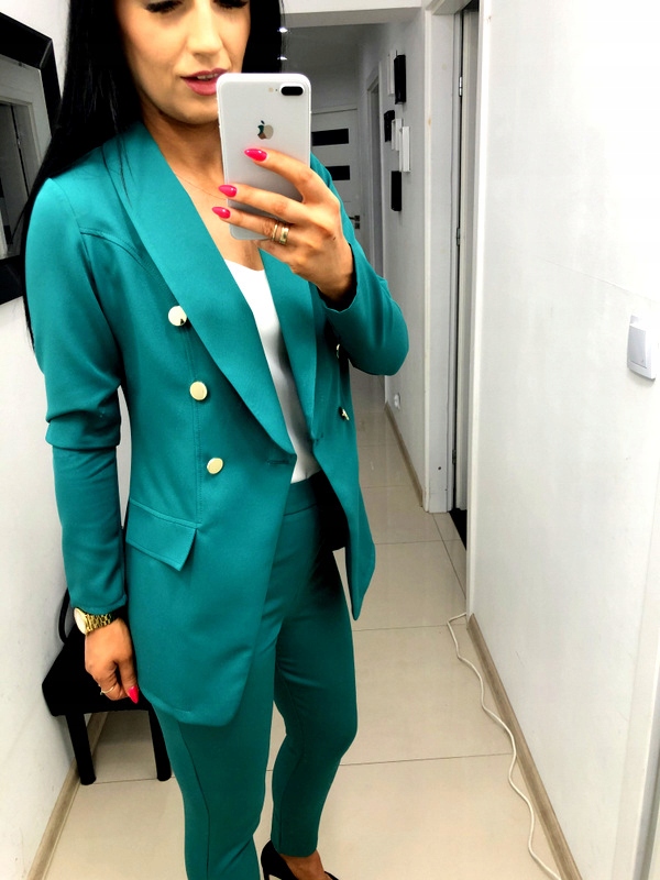 Damski Garnitur Garnitury Damskie Komplet marynarka spodnie Zielony M Cechy dodatkowe brak