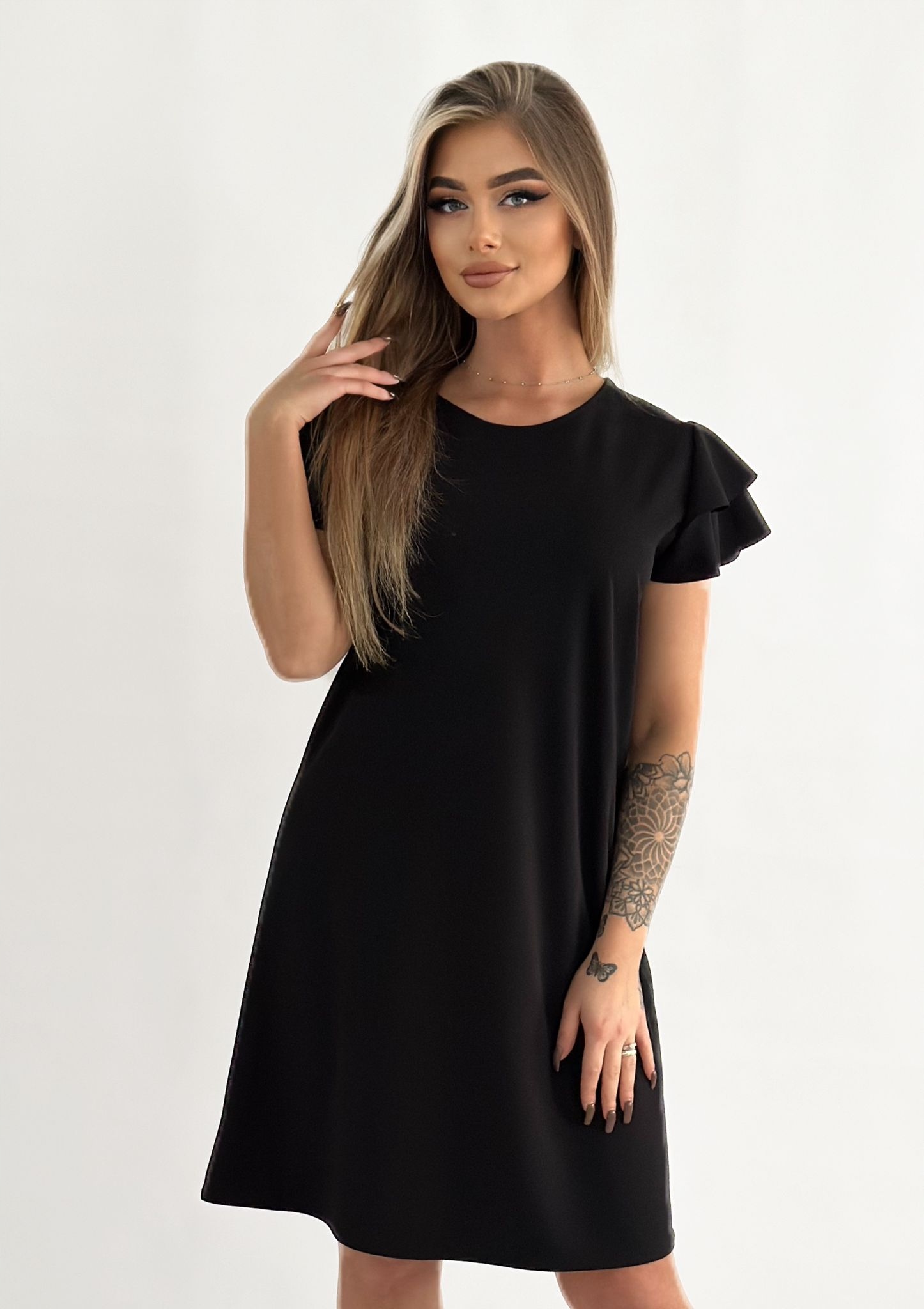 CZARNA KLASYCZNA KRÓTKA TRAPEZOWA SUKIENKA KOLORY M - 4XL Rozmiar 42