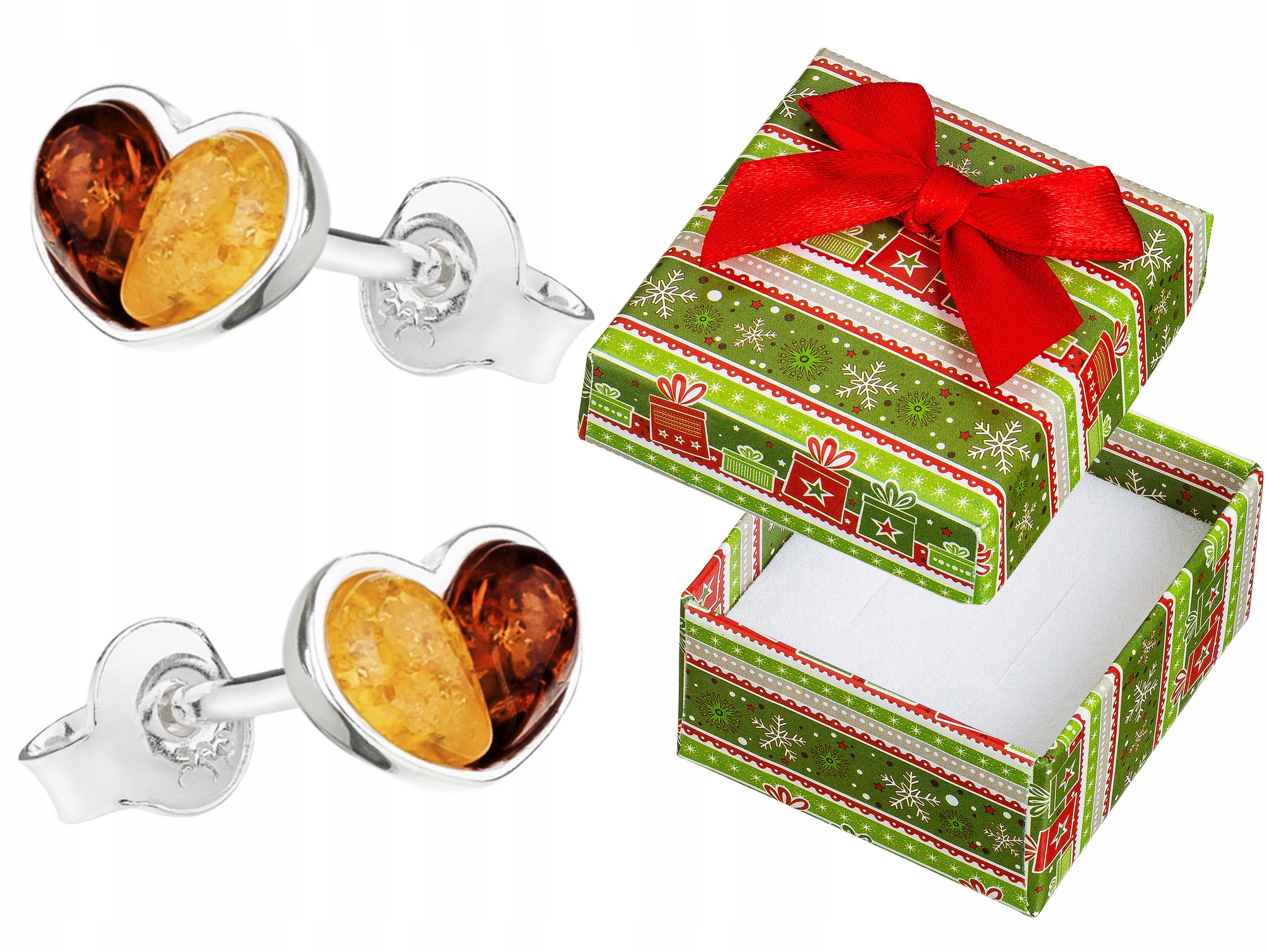 Stříbrné Náušnice Srdíčka s jantarem Dámské barevné Srdíčka 925