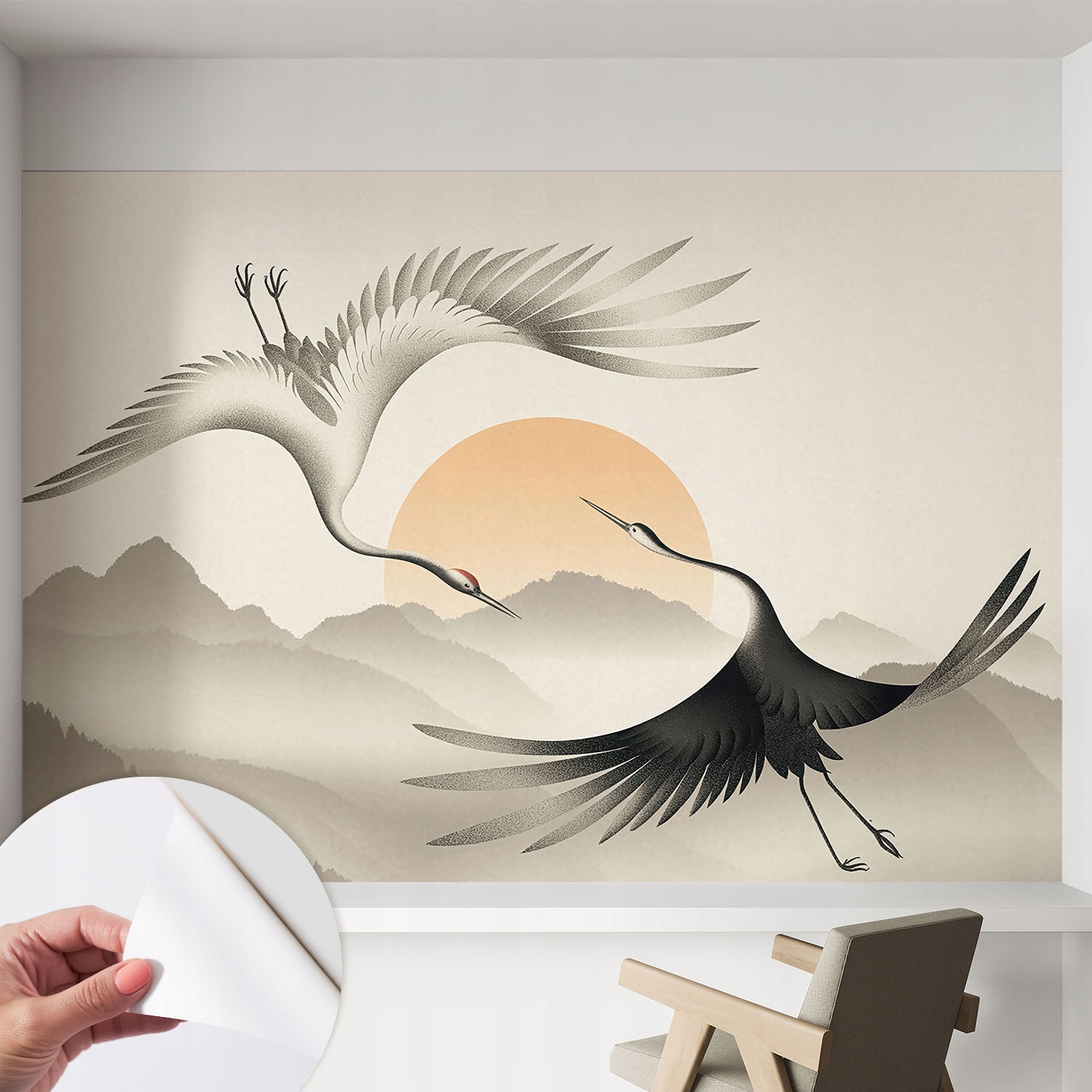 Samolepicí fototapeta na zeď do ložnice Východní jeřáby 152 x 104 cm