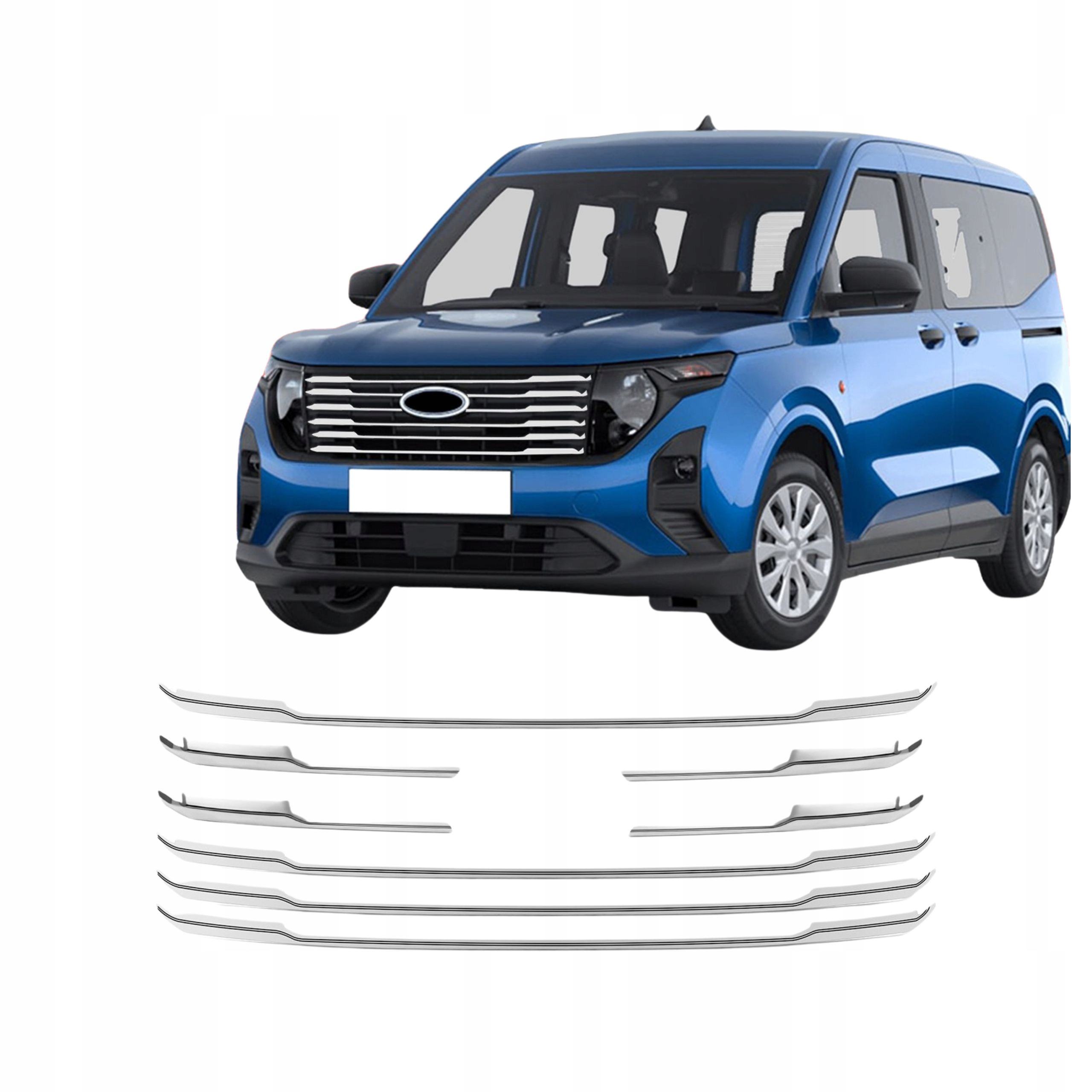 Lišty na maska chladiče Ford Courier od roku 2023, chromované, ozdobné, samolepící přední části