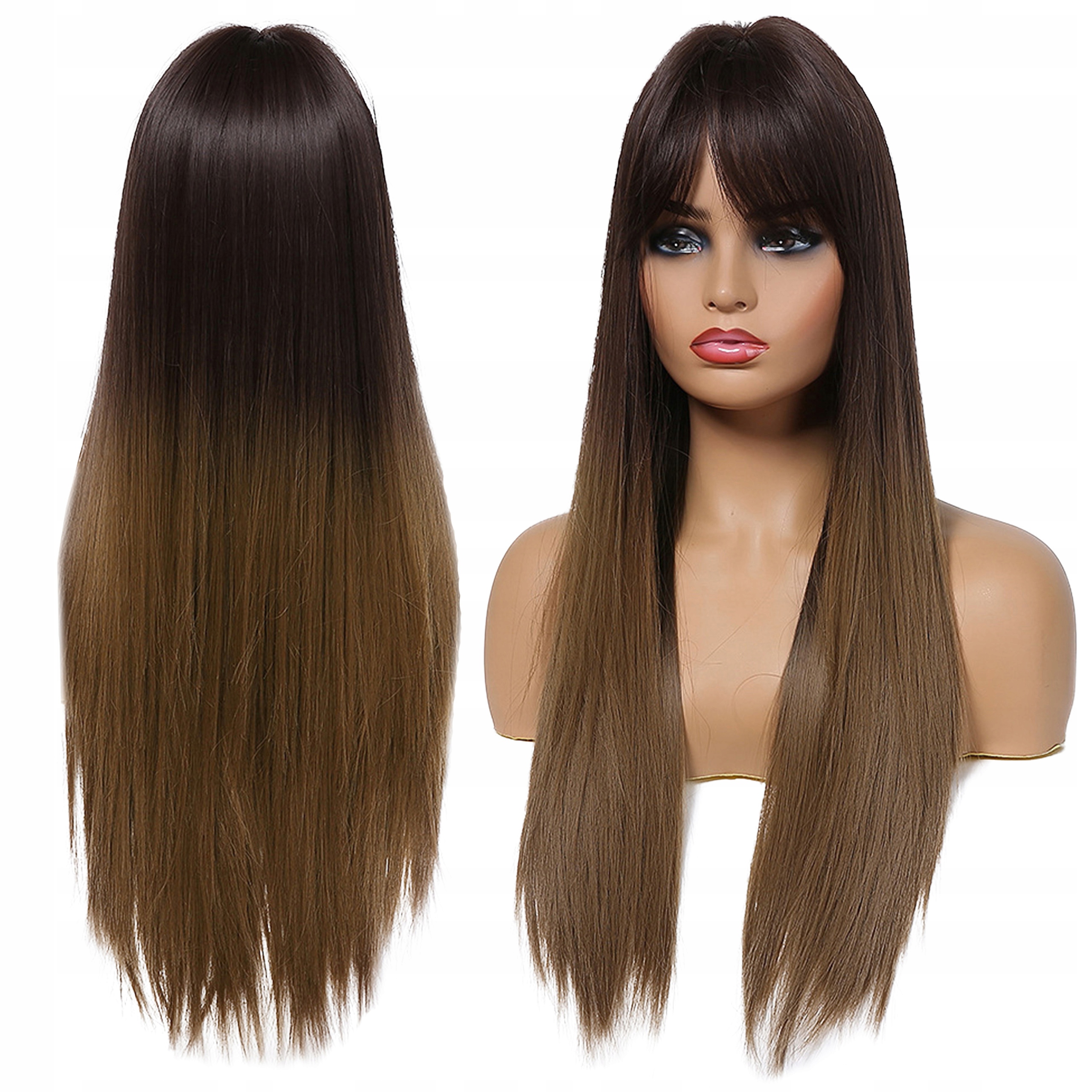 

Peruka Brąz włosy długie grzywka Jak Naturalne