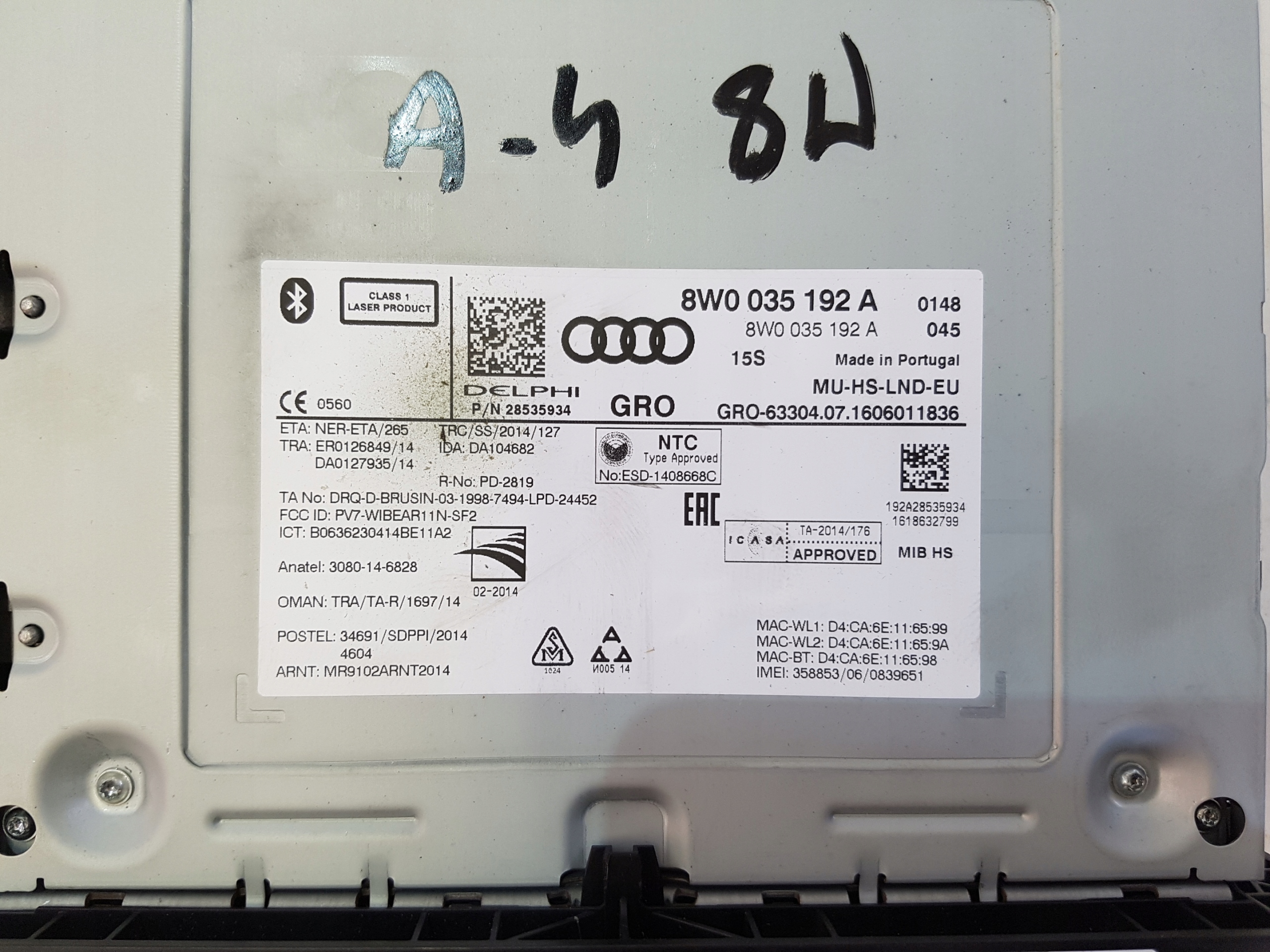 AUDI A4 B9 8W A5 navigation multimedia MMI player
