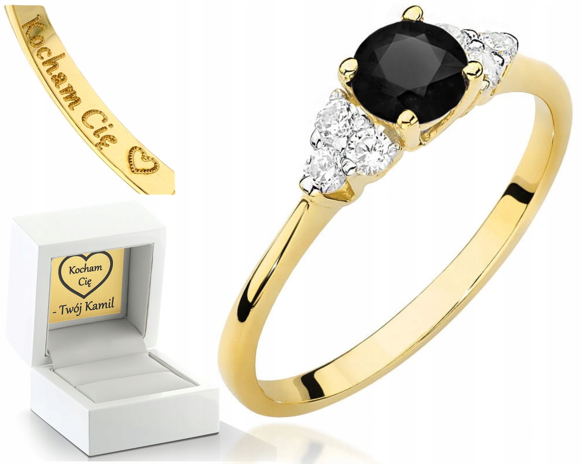 Zlatý Prstýnek S Černým Briliantem A Diamanty 585 Gravírování