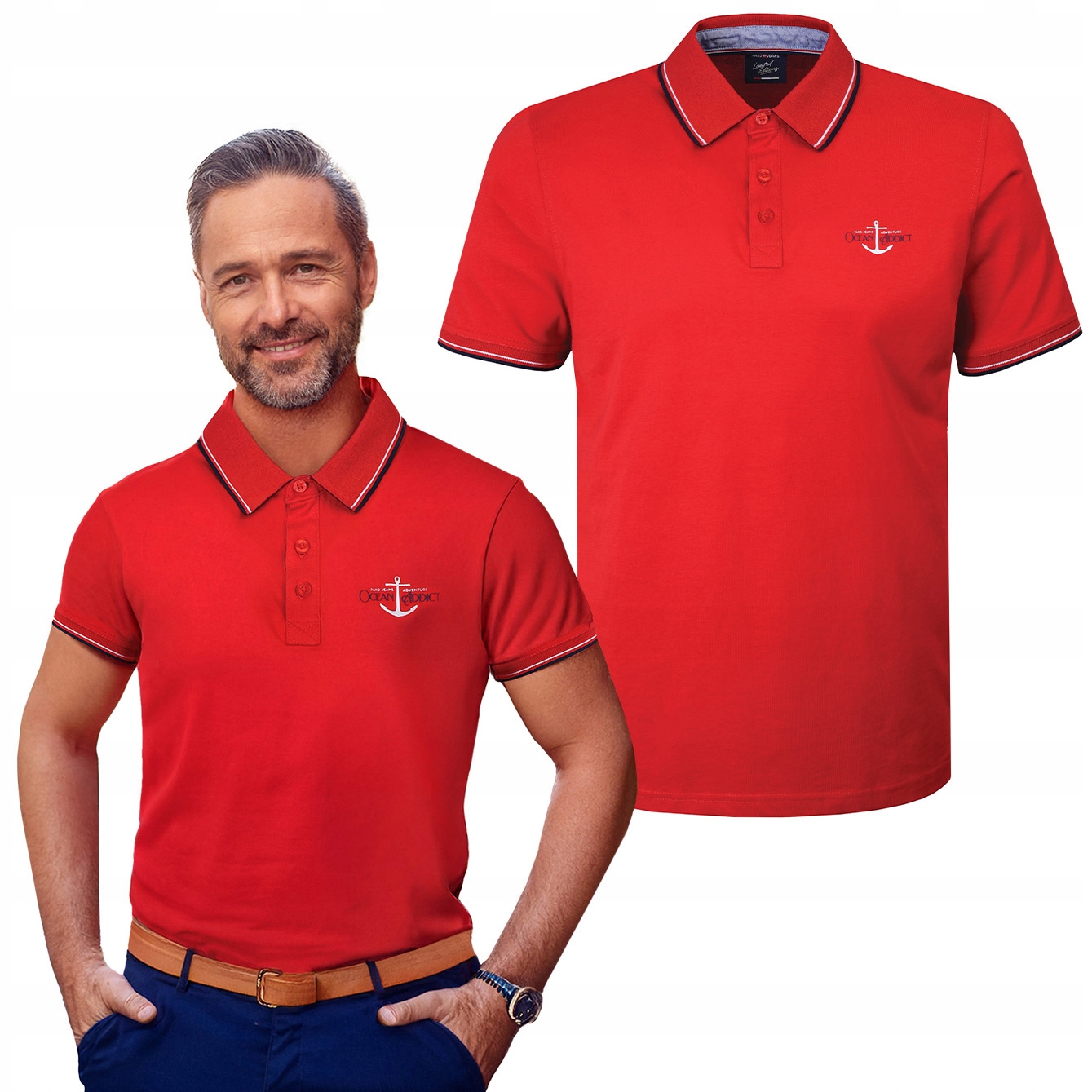 polokošile Pánské Červené Bavlněné Ebiom Elegantní 3XL Pako Jeans