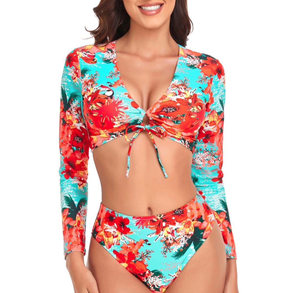 Top kąpielowy typu crop-top z wiązaniem między piersiami Relleciga Blue Floral M