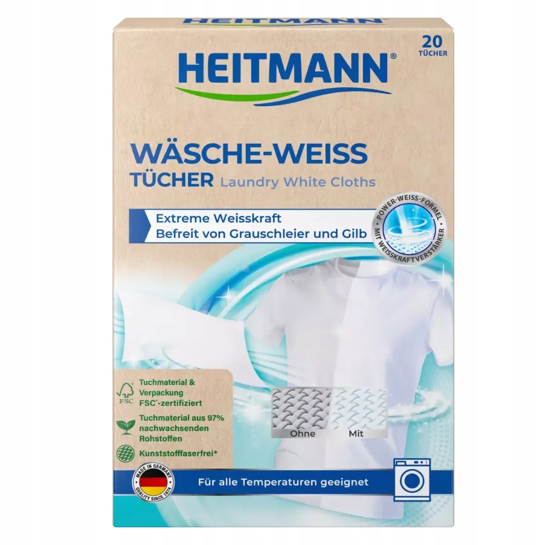 HEITMANN Chusteczki Wybielające do Prania 20szt