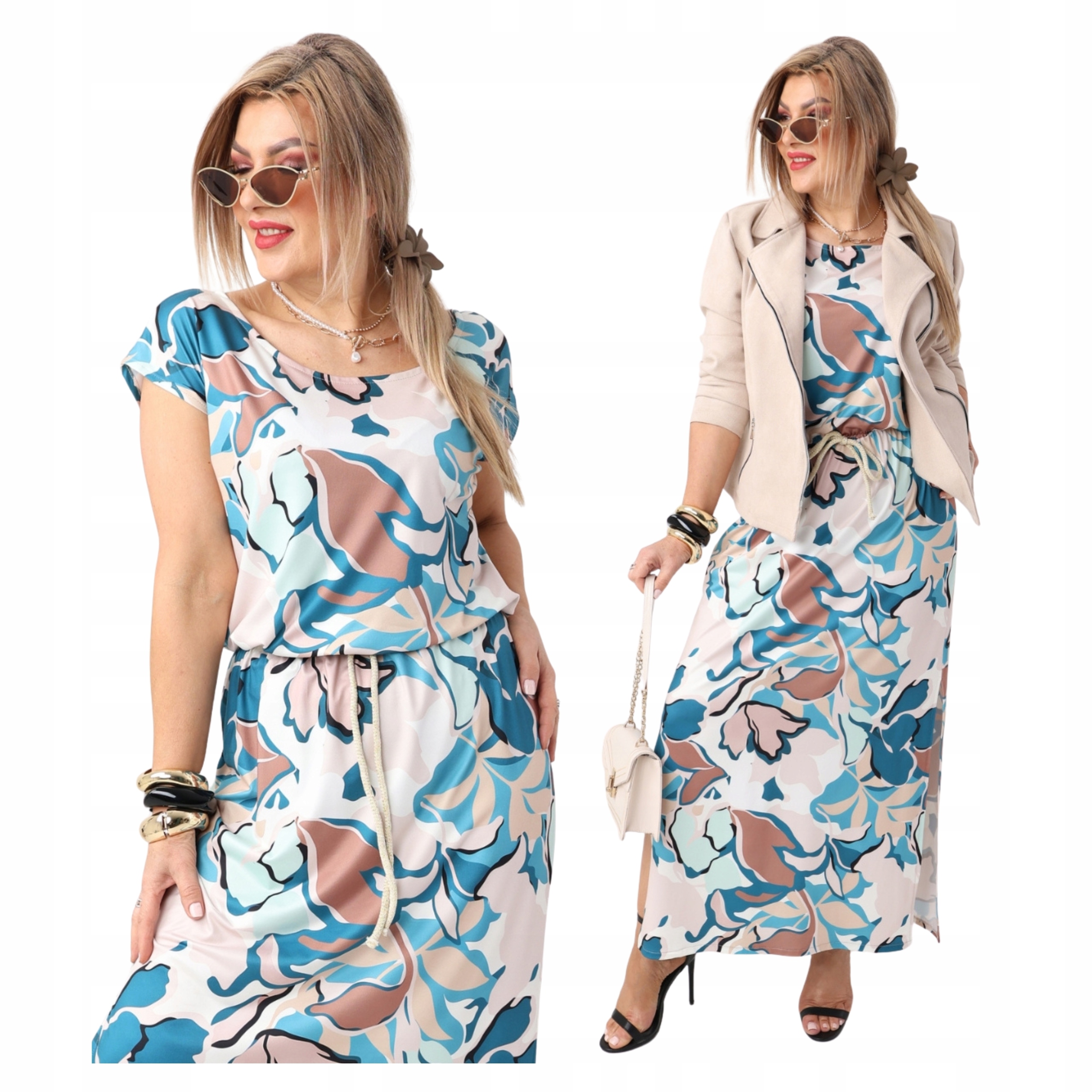 Dzianinowa sukienka długa Polski Producent luźna duże rozmiary