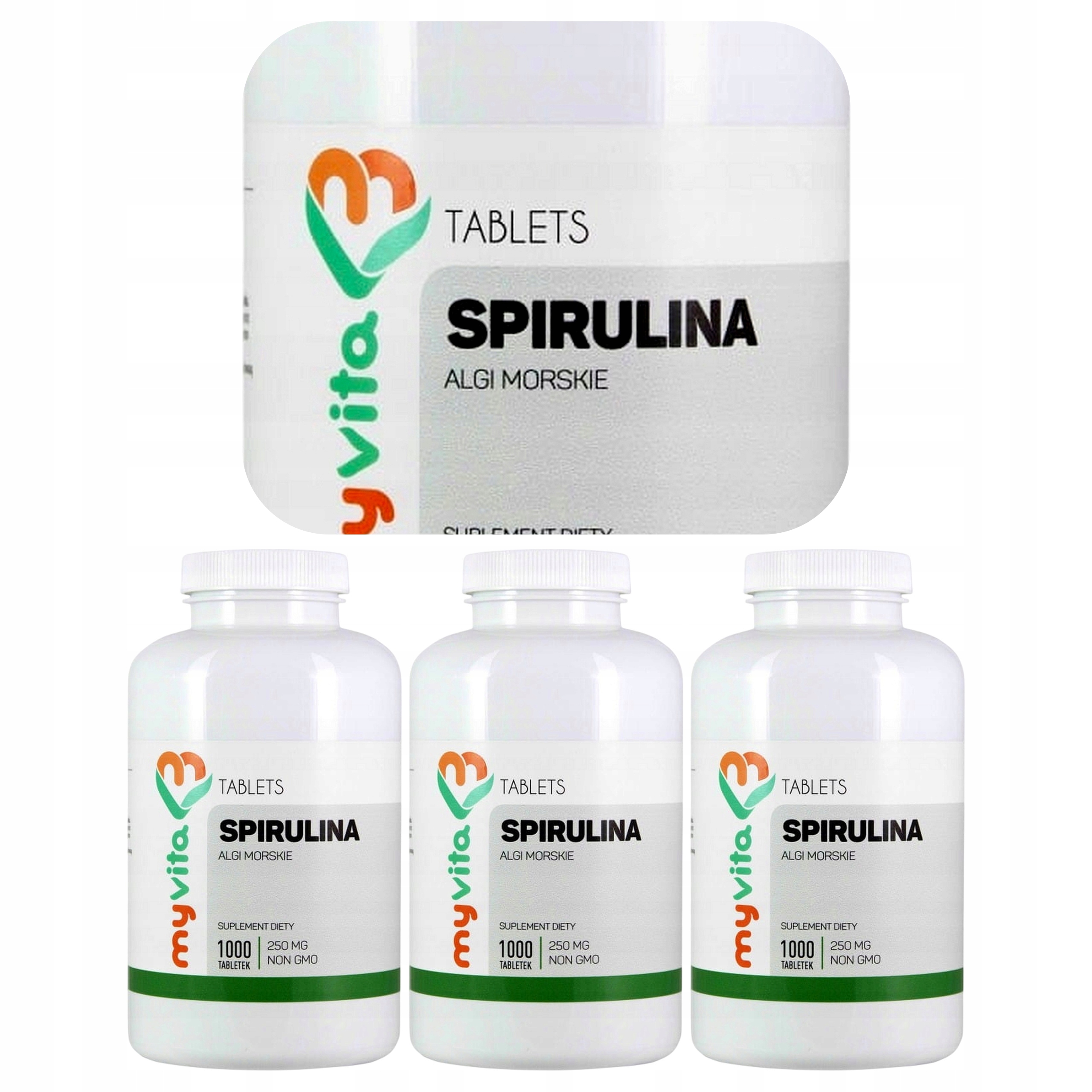 3x Myvita Spirulina Bio Ekologiczna 2500 mg w Porcji 300 Porcji 3000 tab.