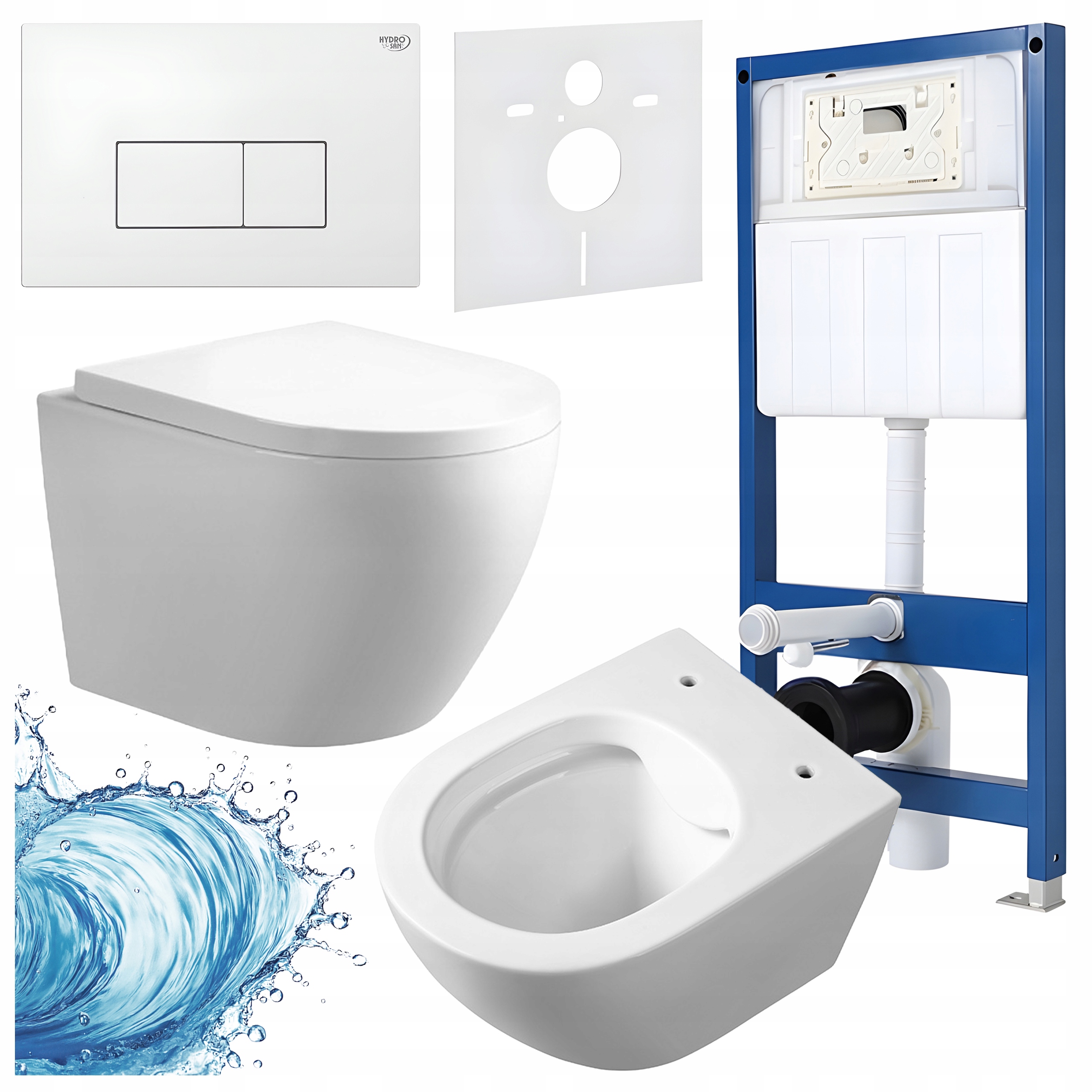Zestaw Podtynkowy Wc Stelaż Hydrosan Miska MIZU-WH-RIM-02 Przycisk Biały