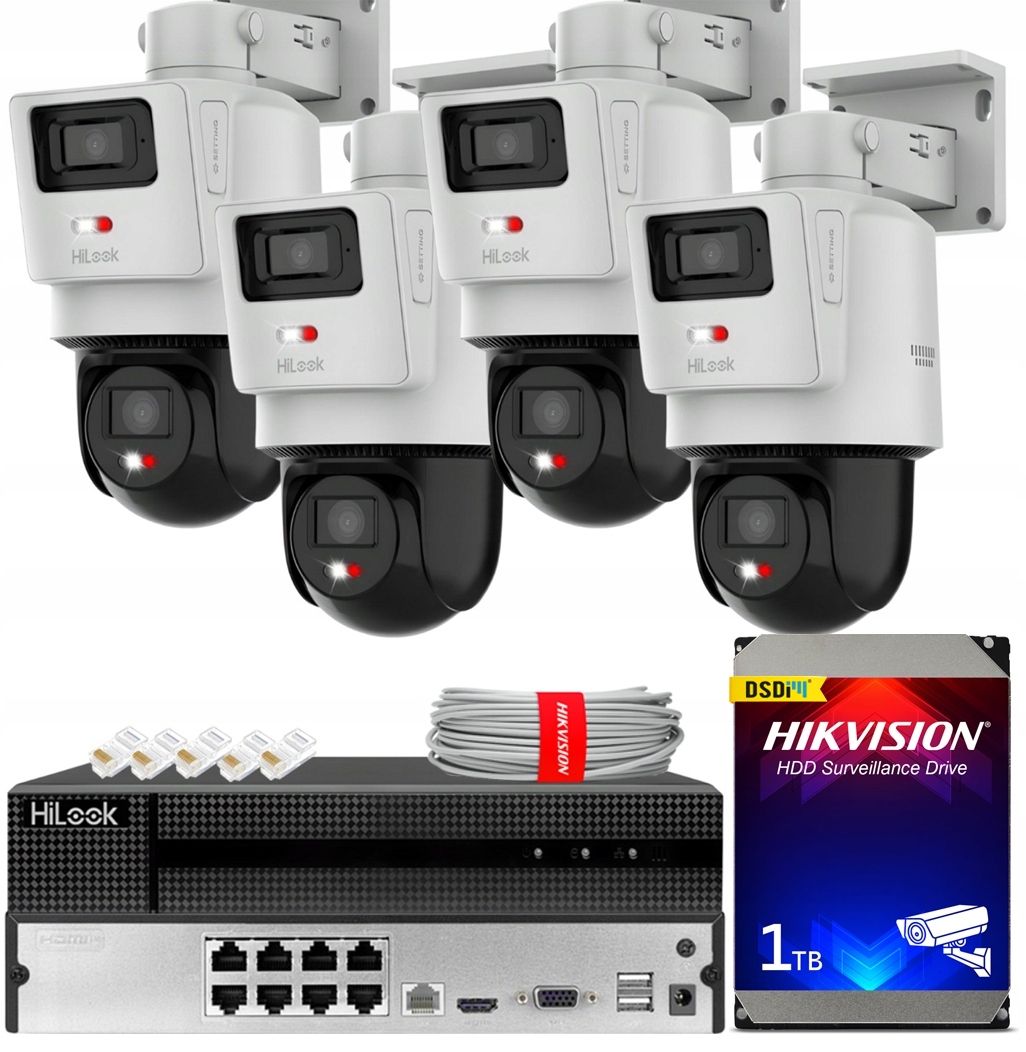 Zestaw do Monitoringu Ip 4 Kamery TandemVu 8MPx (2x 4MP) Hikvision Dysk 1TB
