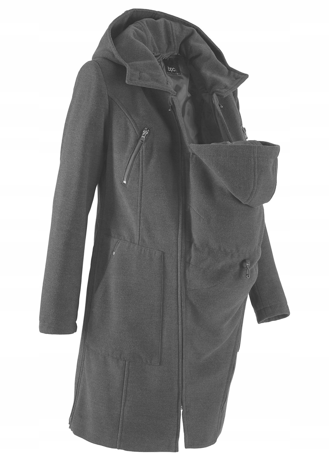 BONPRIX SZARY CIĄŻOWY PŁASZCZ KAPTUR NGE XXJ__XL