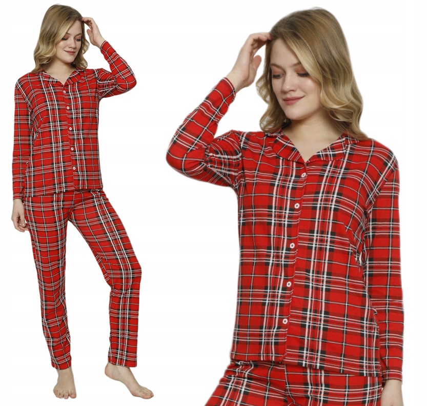 

Piżama damska bawełniana rozpinana krata XL