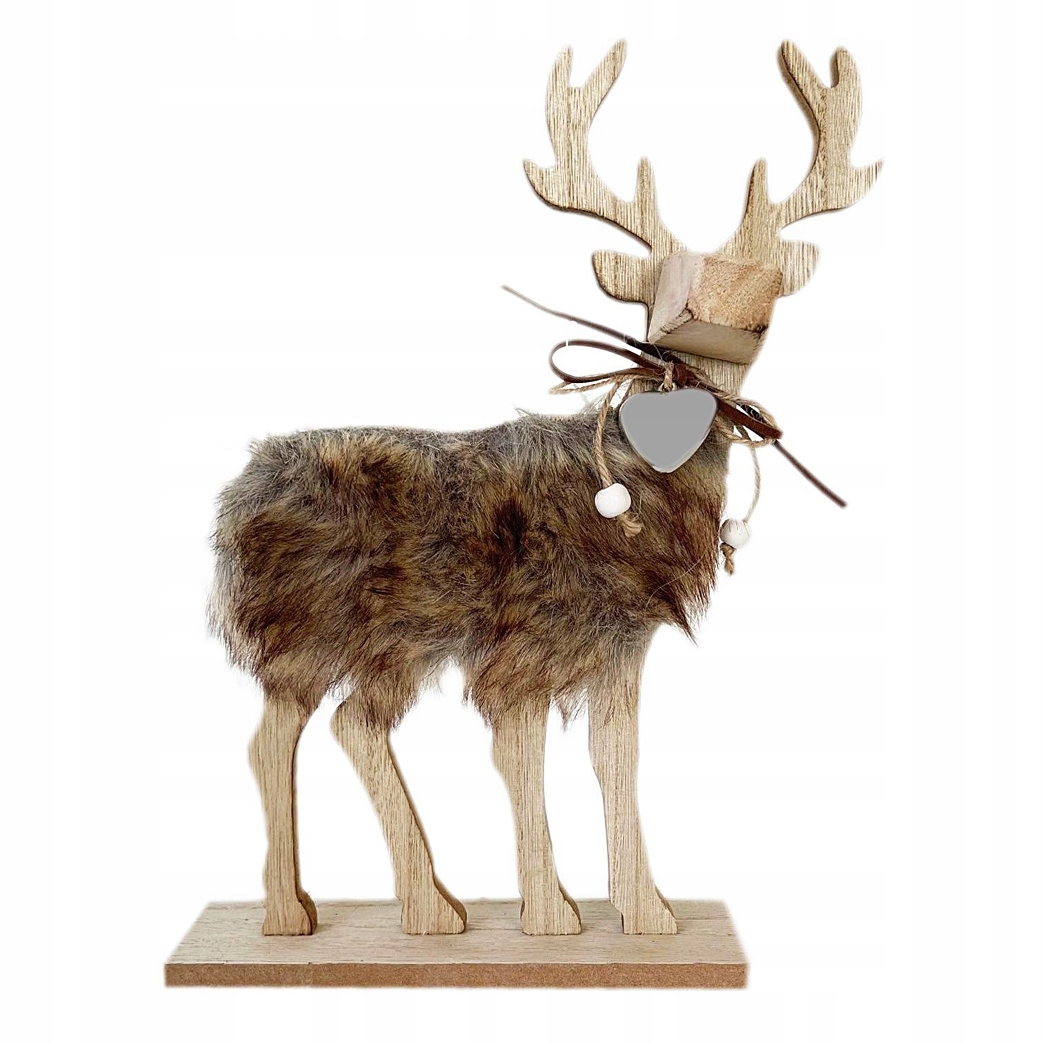 

Figurka Zima Duży Drewniany Renifer Z Futerkiem