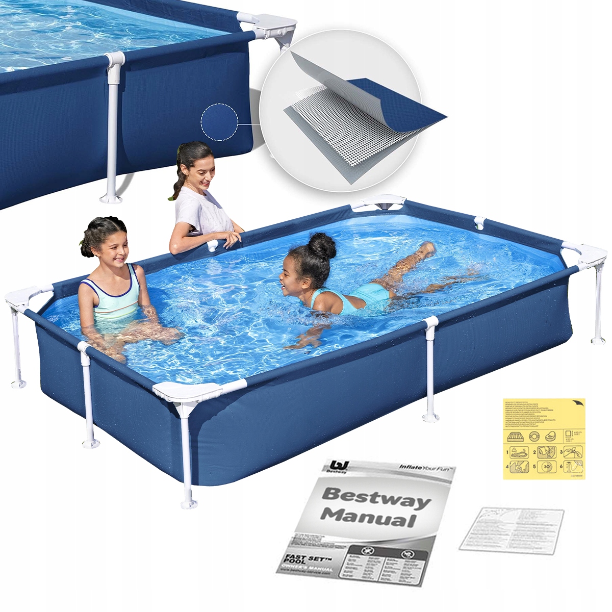 Bazén Rámový Zahradní Obdélníkový Rodinný 221x150x43cm Bestway Pevný