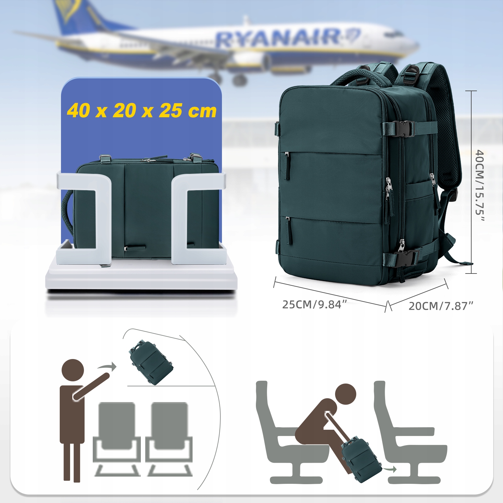 Plecak do przechowywania torba ryanair 40x20x25 bagaz podreczny damski EAN (GTIN) 6942297443457