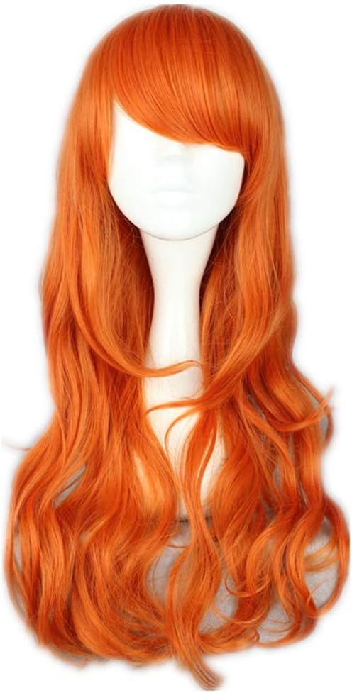 Dlouhá Oranžová Vlnitá Syntetická Paruka Pro Ženy, Délka 60 CM