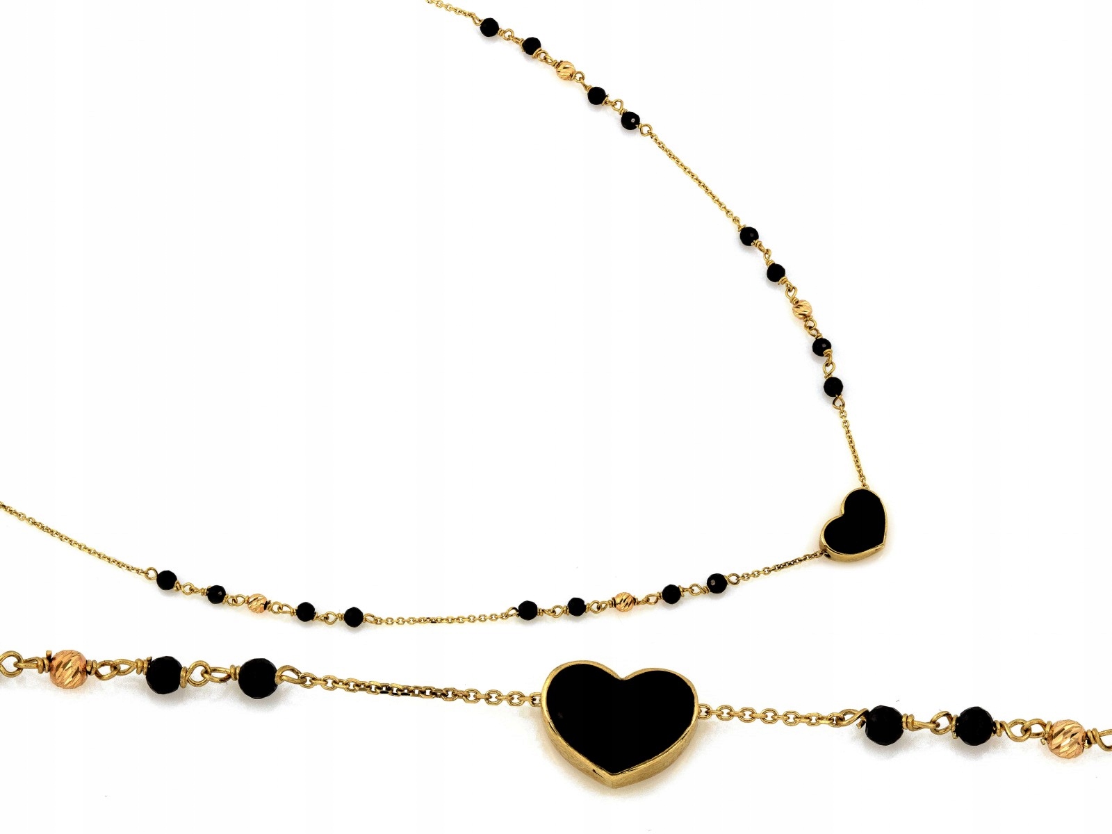 Zlatý náhrdelník 585 s onyxy a černým srdcem 2.88 g, elegance 45 cm