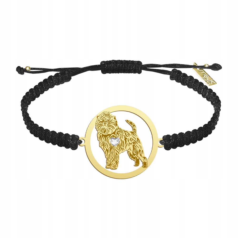 Zlatý náramek s psem Opičí pinč Stříbro 925 Makramé Žena Gravírování