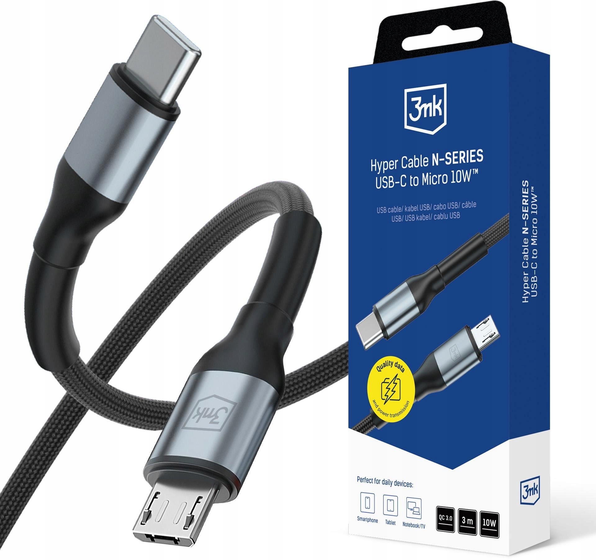 Kabel Usb 3MK Usb-c microUSB 3 m Czarno-szary (3MK17710)