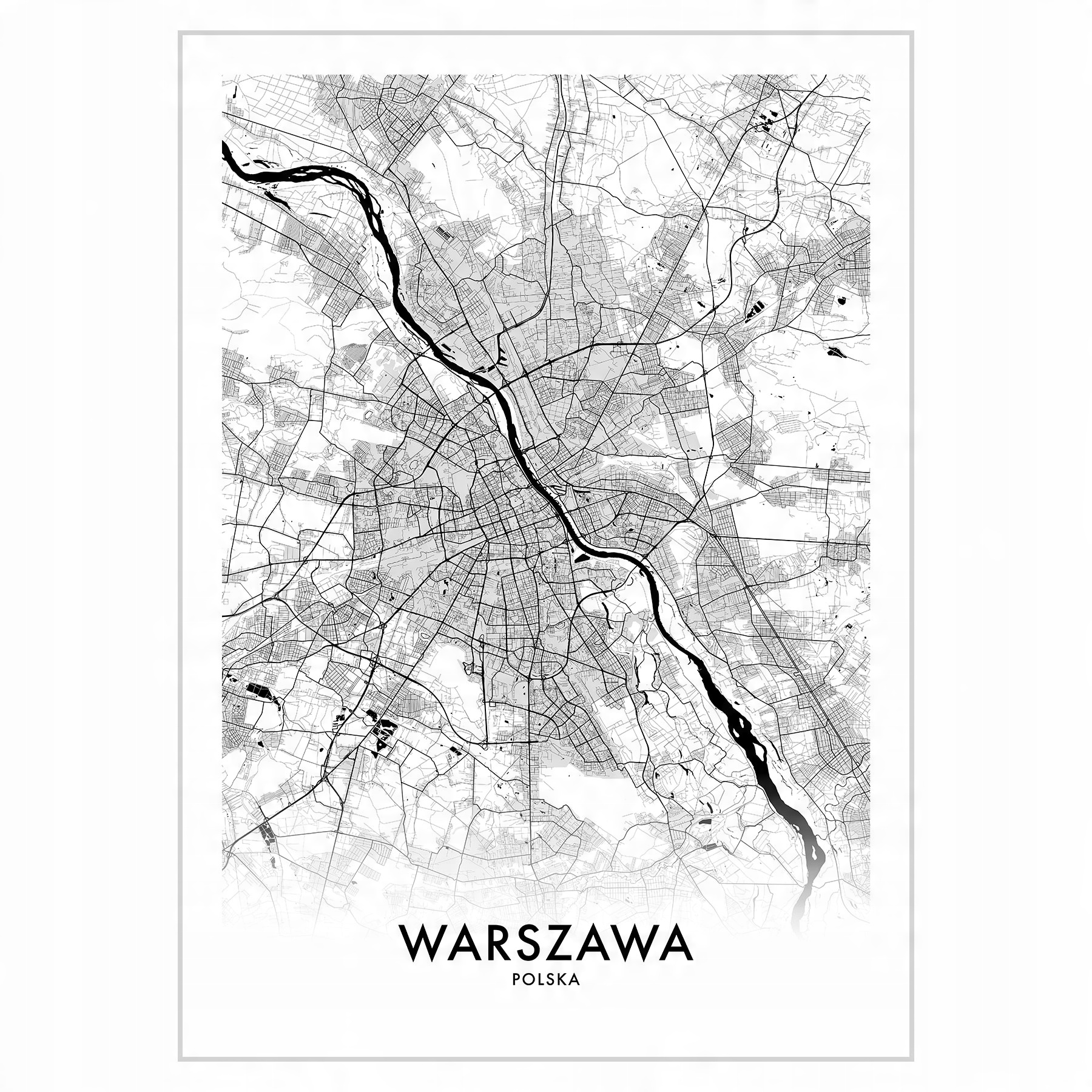 

Plakat 50x70 Mapa Warszawa Kolor czarno-biały