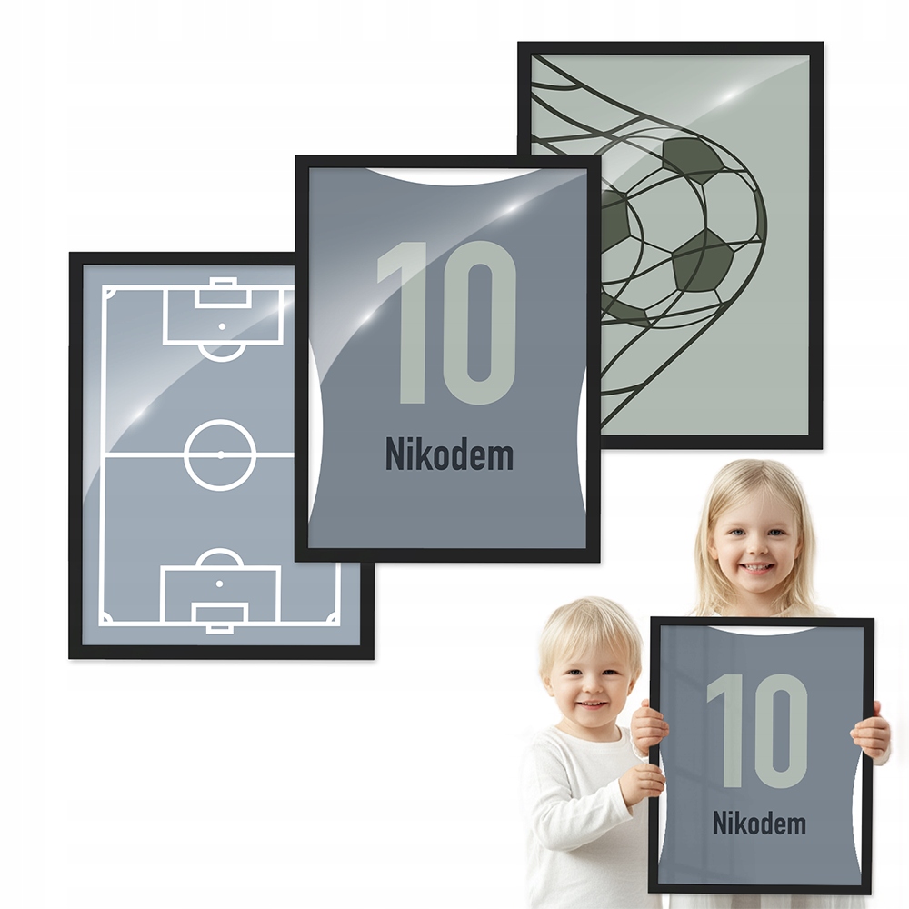 Sada 3 obrázkov Futbal S Menom čierny rámček 50x70 pre dieťa