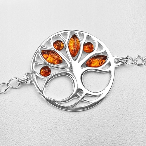 Stříbrný Náramek stromek štěstí z Jantaru nastavitelný ze Stříbra 925