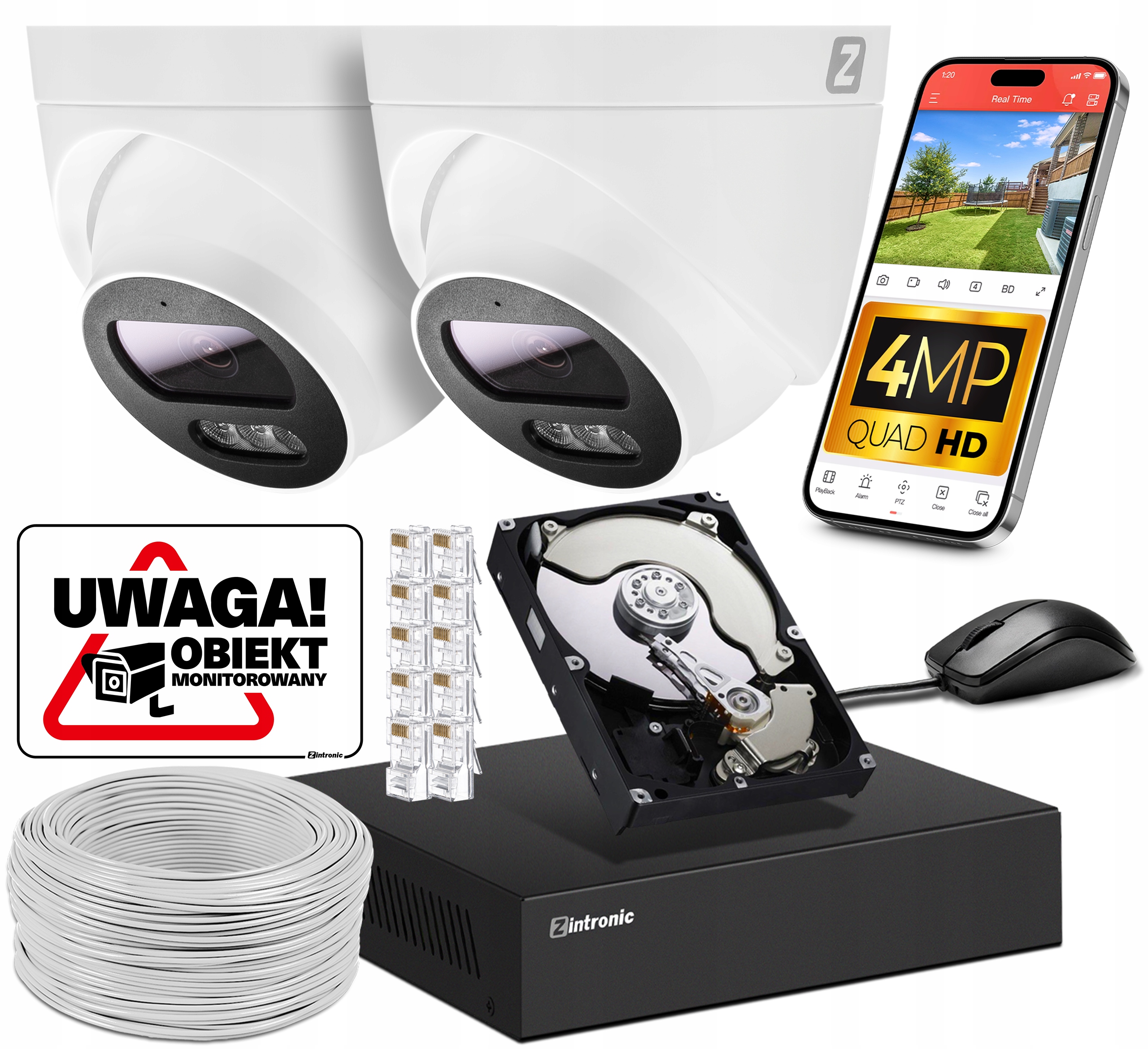 Sada pro Monitorování Ip Poe 2 Kamery 4MPx 1TB Aplikace Náhled Detekce