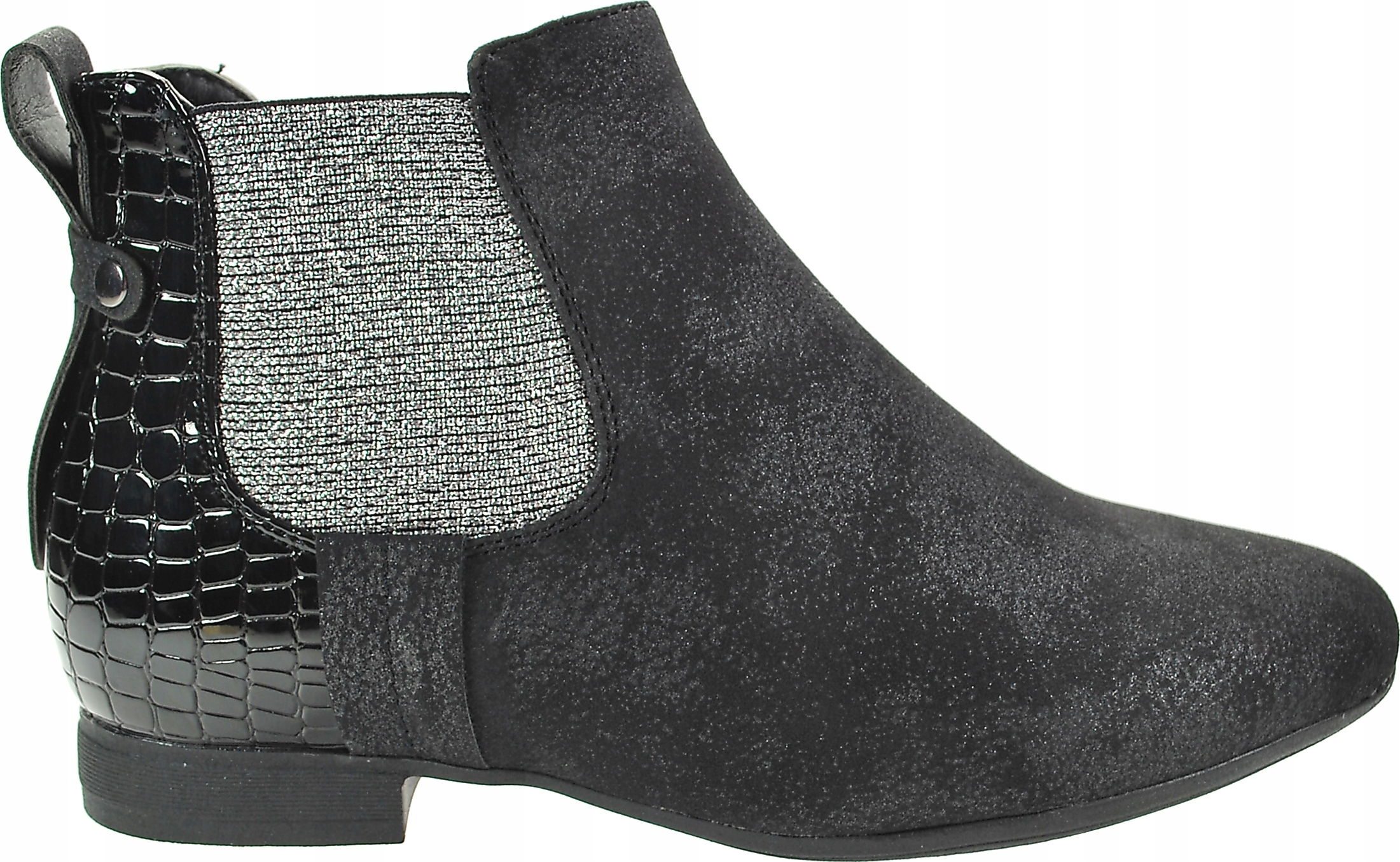 CZARNO SREBRNE ELEGANCKIE BOTKI SZTYBLETY r 33