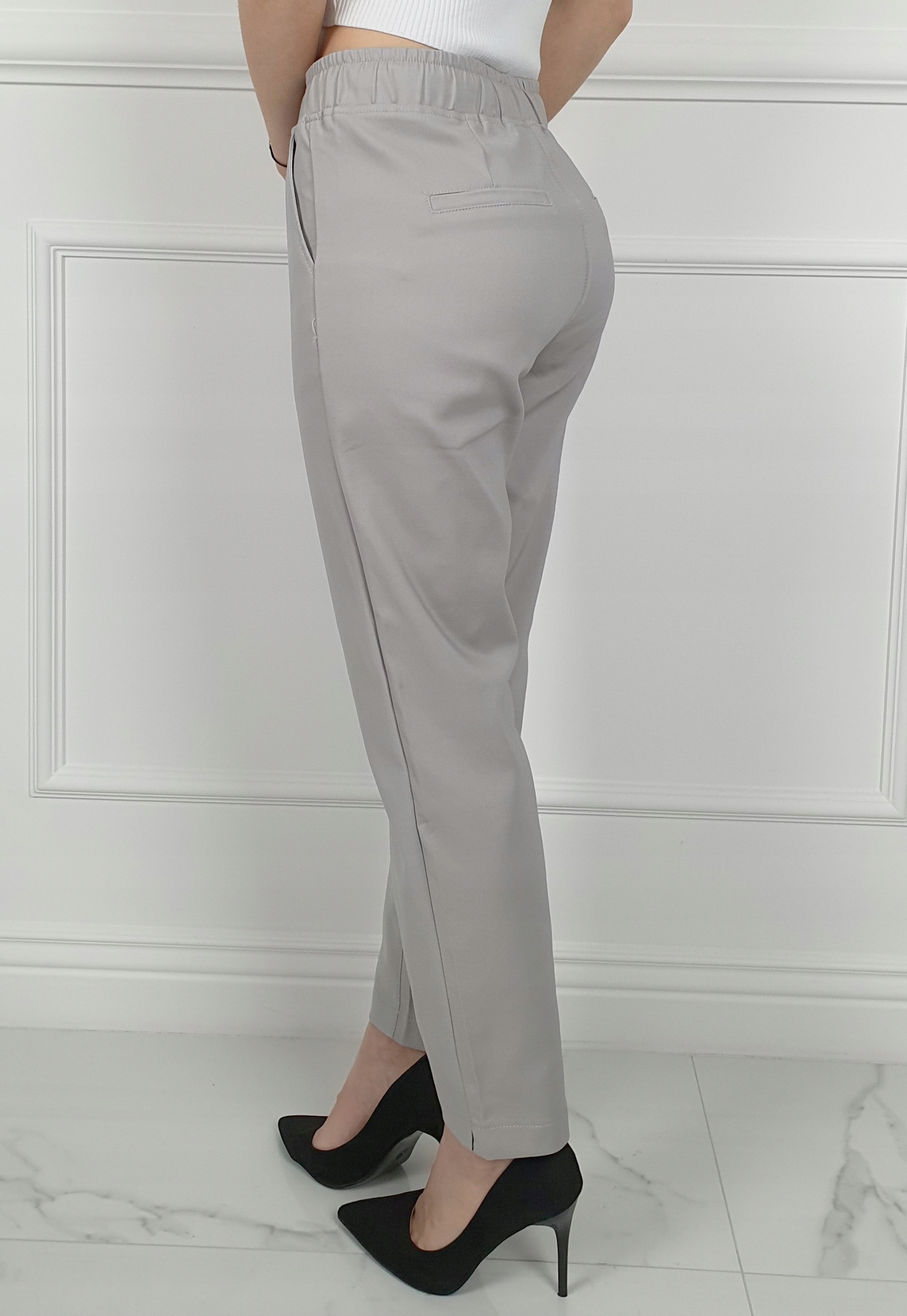 ELEGANCKIE DAMSKIE SPODNIE GUMKA 7/8 Plus-Size Zapięcie wiązanie