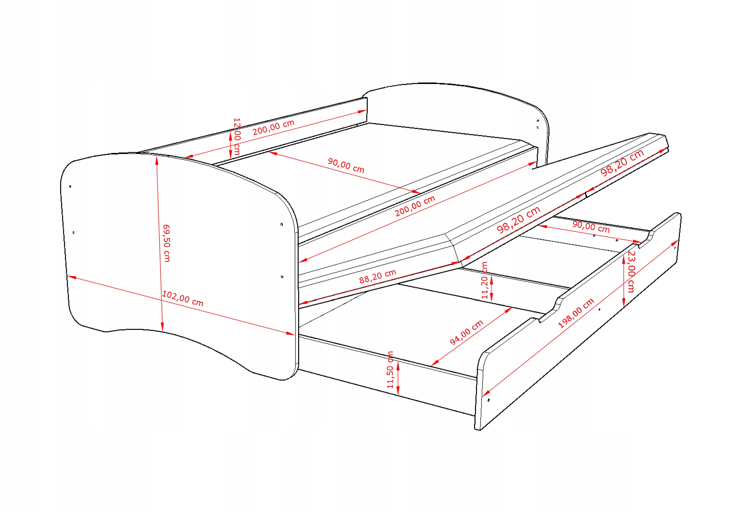 ŁÓŻKO DZIECIĘCE 200/90 PODWÓJNE - BUK Marka Happy Babies